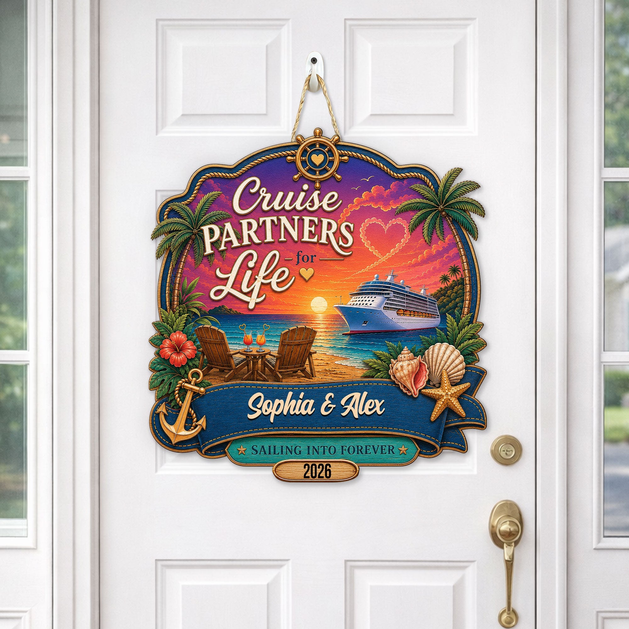 Cruise Door Signs Stateroom Decor Cruising Couple Vacation, Honey Moon - Personalized Wood Sign