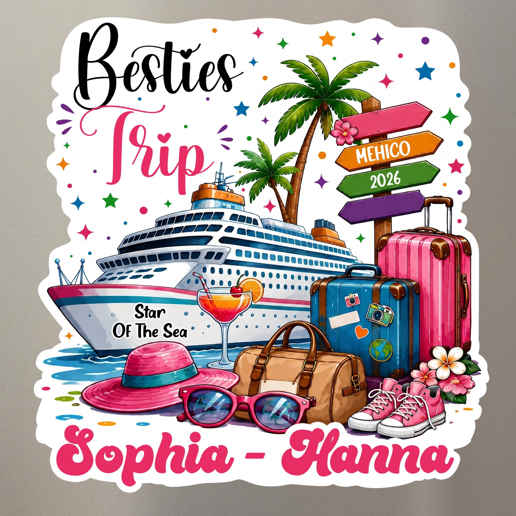 Cruise Door Signs Stateroom Decor Cruising Family Vacation, Girls Trip, Bachelor - Personalized Magnet
