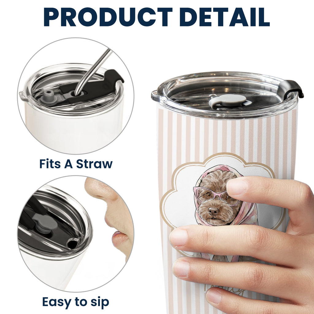 Custom Cup With Pet Photo Watercolor Art Striped Pattern - Personalized Tumbler Cup