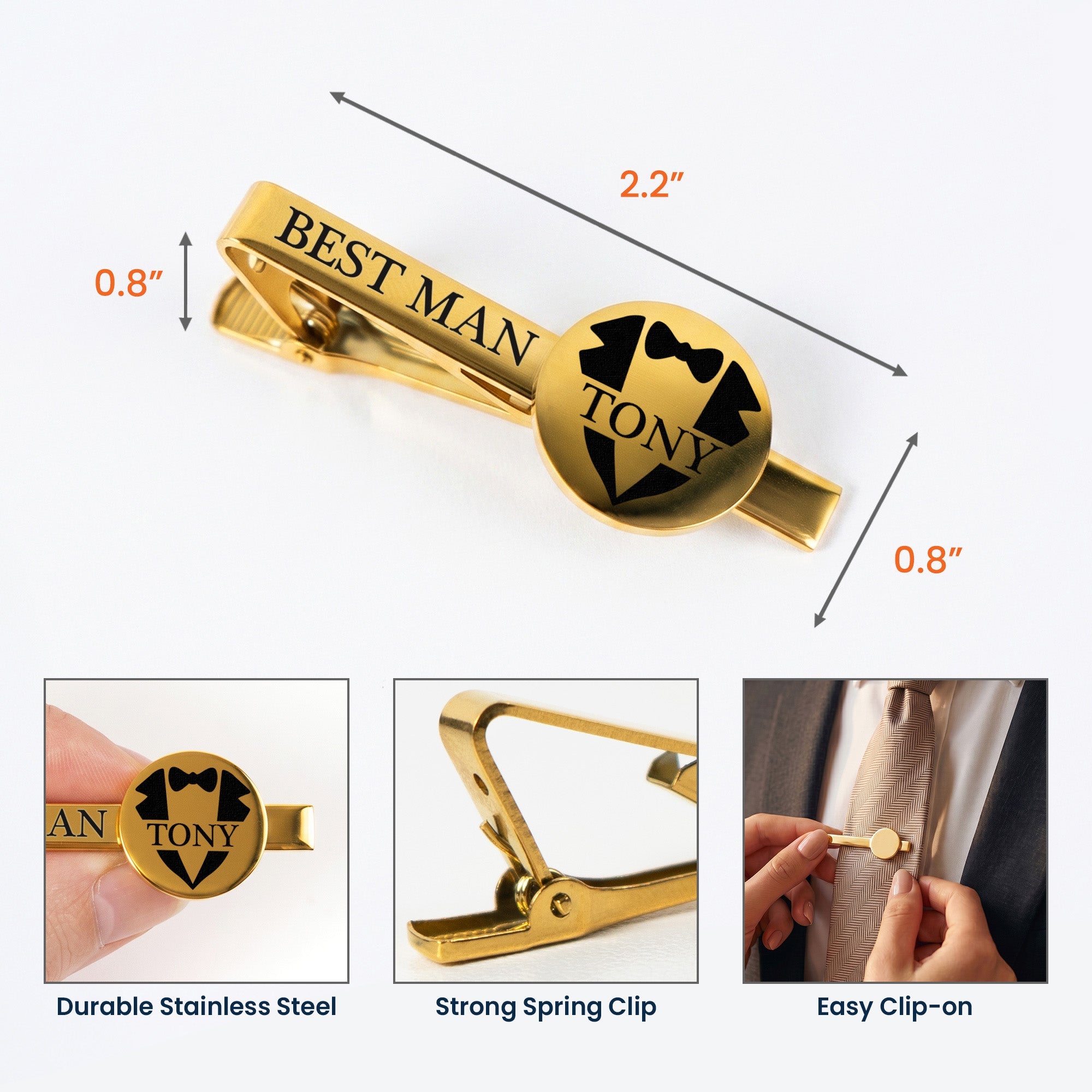 Custom Name Wedding Gifts For Groomsman, Best Man - Personalized Tie Clip