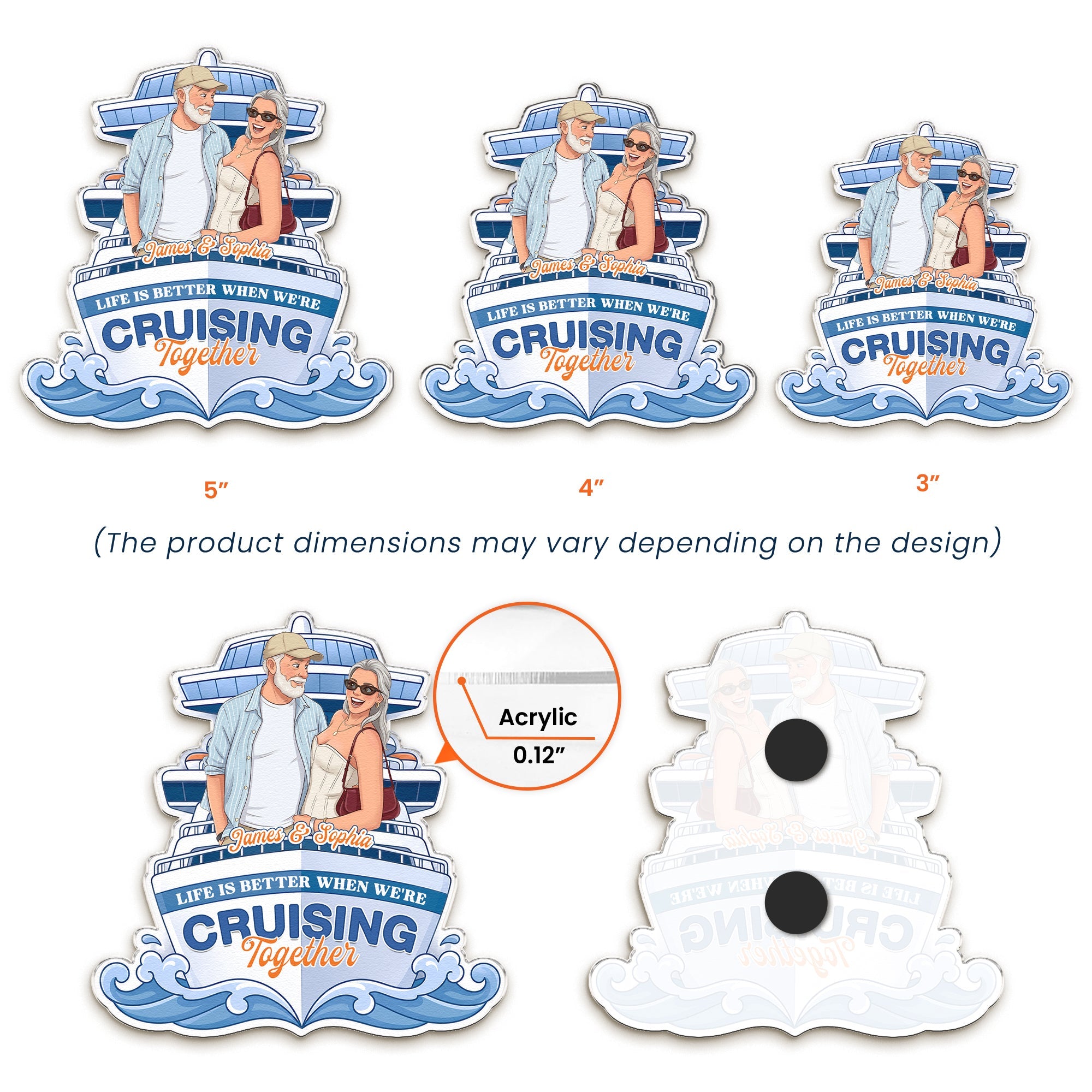 Custom Photo Cartoon Art Cruise Partners Cruise Door Decor Gift For Couple - Personalized Magnet