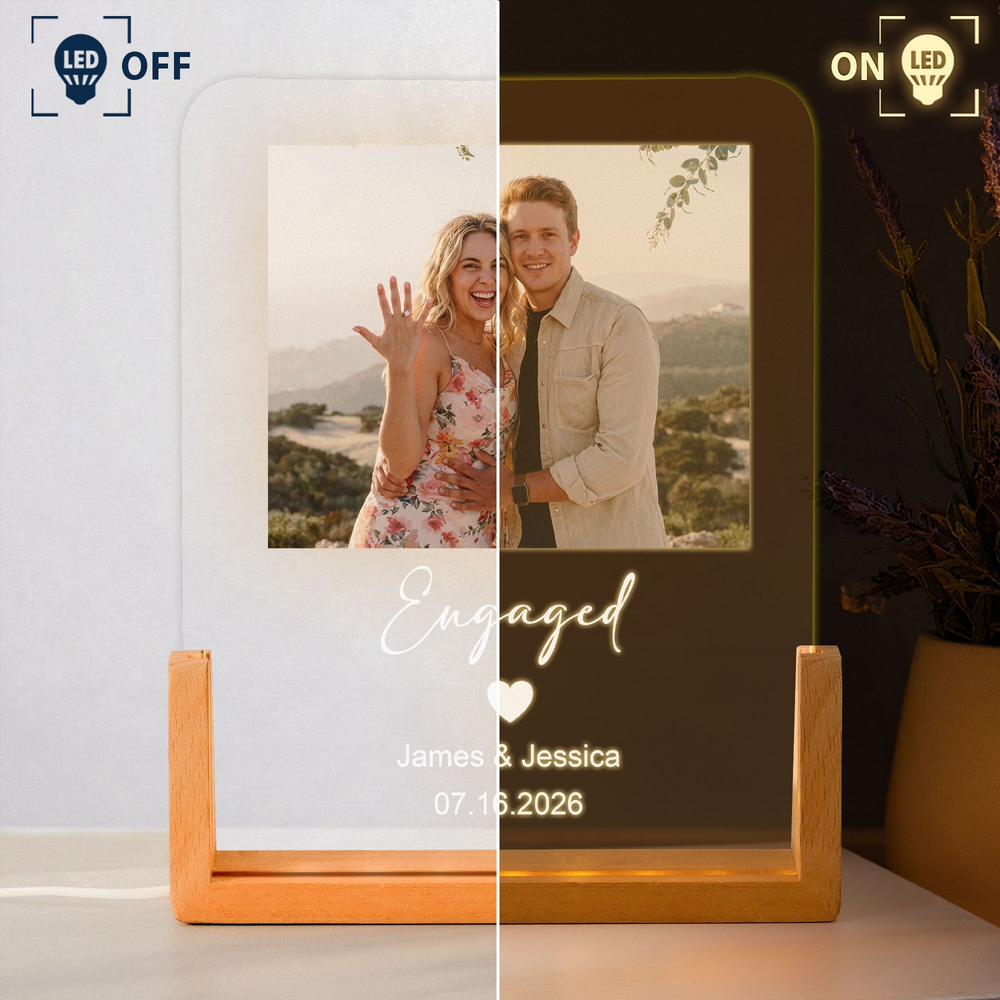 Custom Photo Engagement Gifts For Couple Wedding Anniversary Gifts - Personalized Night Light