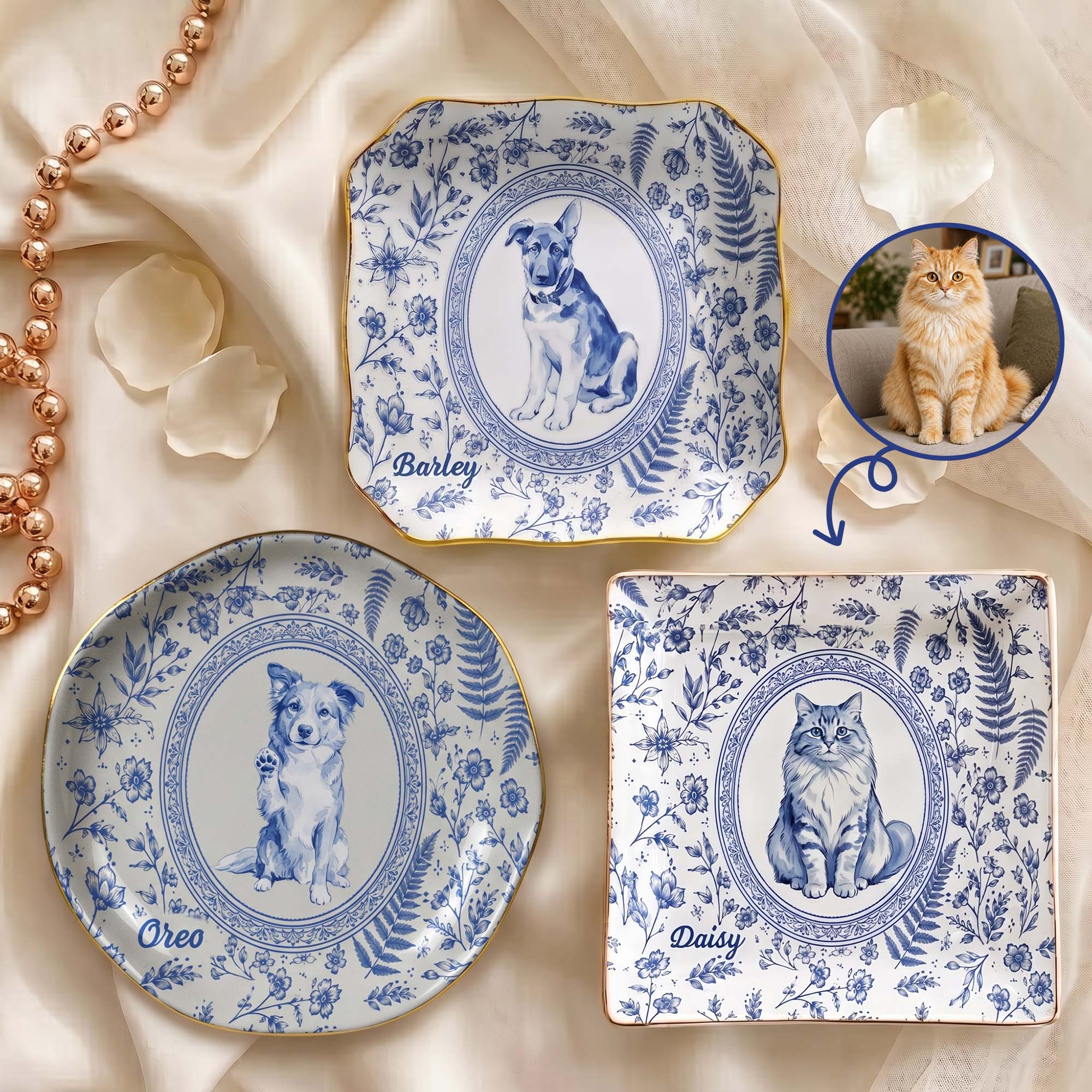 Custom Photo Pet Lover Gift Watercolor Style - Personalized Jewelry Dish