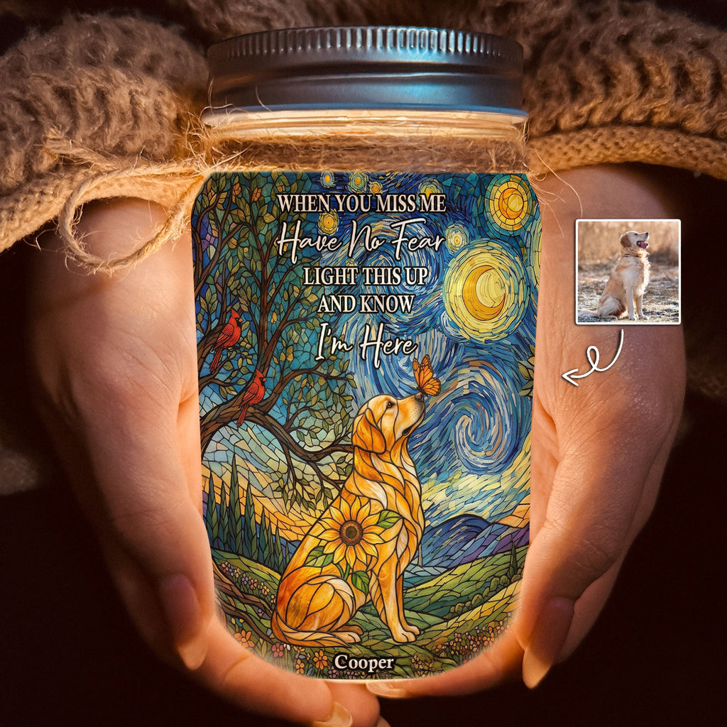 Custom Photo Pet Memorial Stained Glass Sunflower - Personalized Night Light