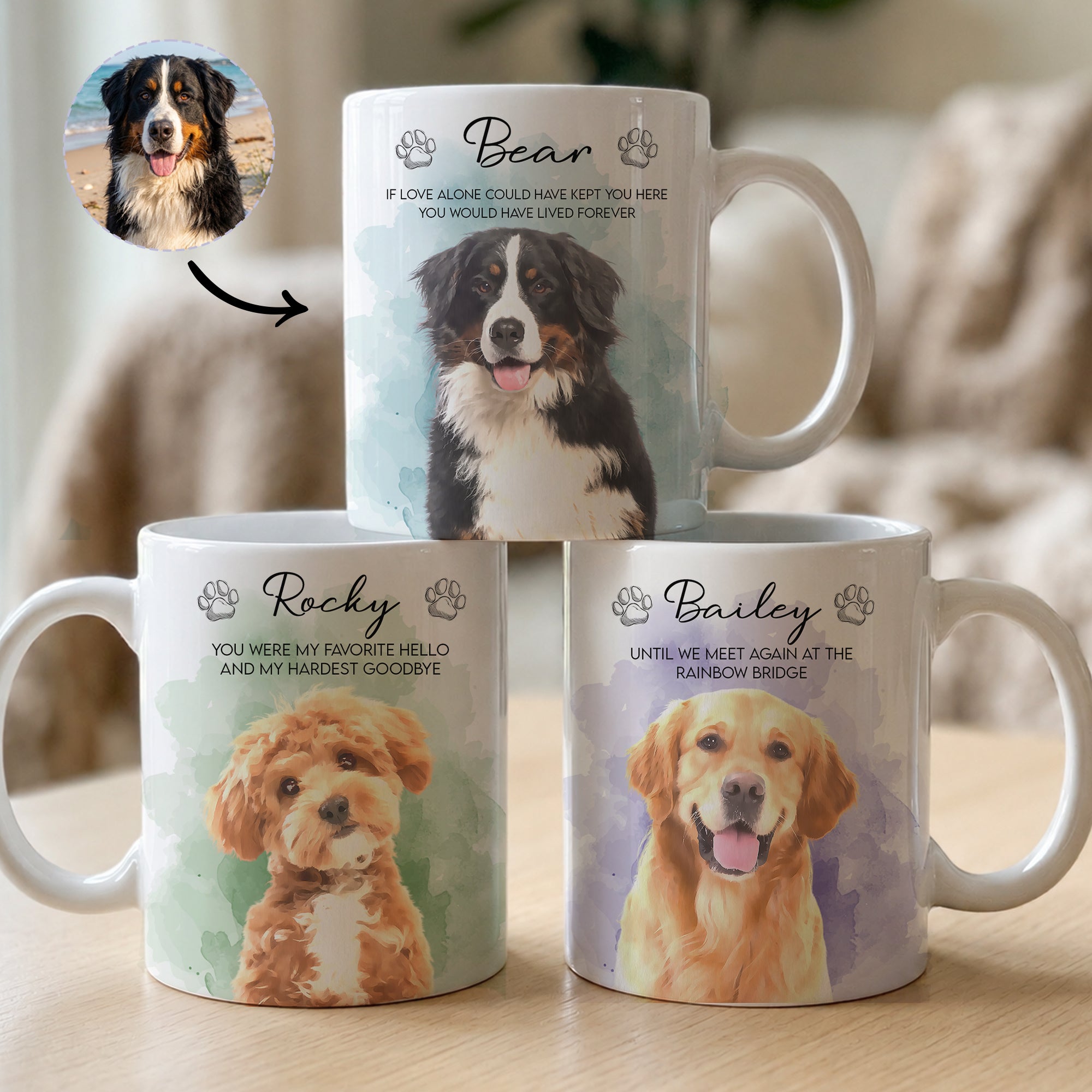 Custom Watercolor Pet Portrait Memorial Gift - Personalized Mug