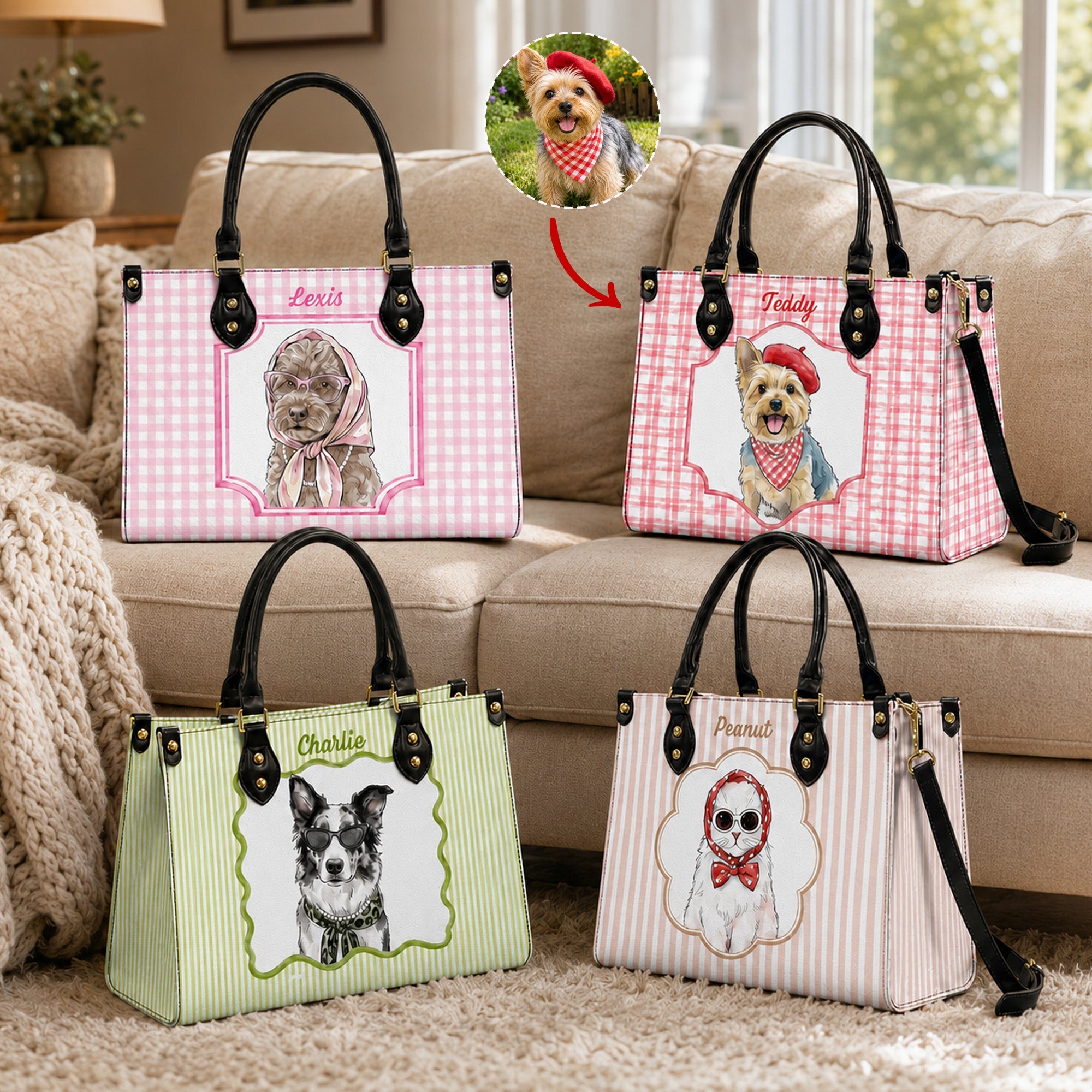 Custom Bag With Pet Photo Watercolor - Personalized Leather Bag