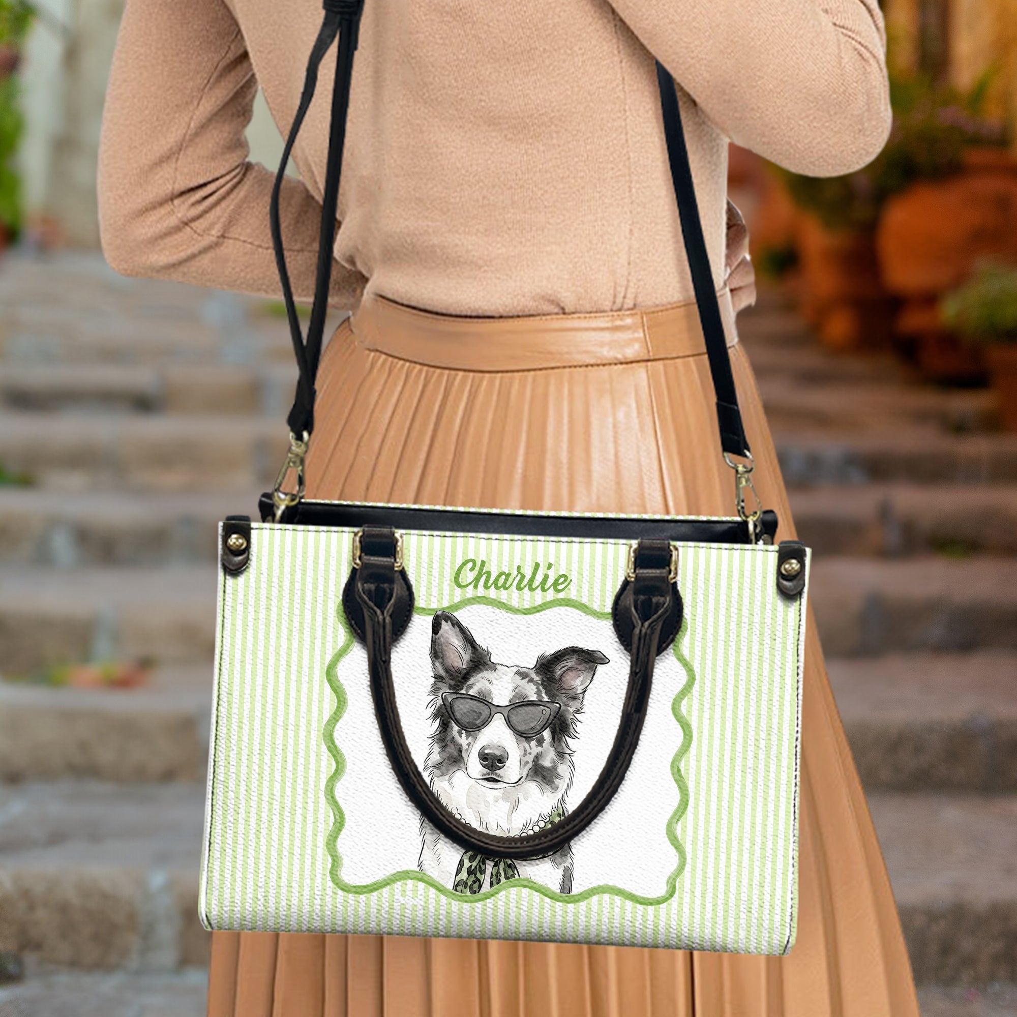 Custom Bag With Pet Photo Watercolor - Personalized Leather Bag