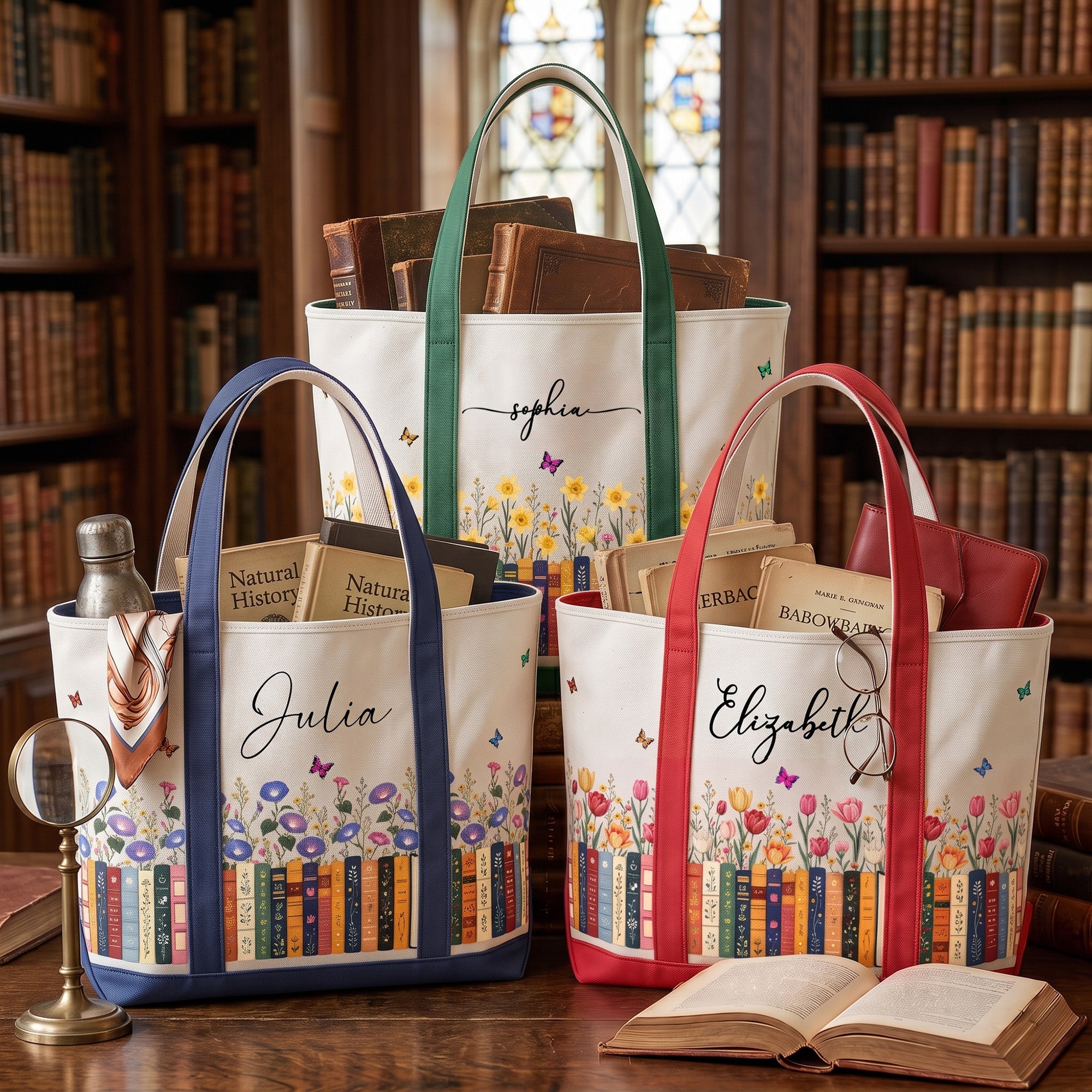 Custom Birth Flower & Name For Book Lovers, Daughter, Sister, Book Club - Personalized Tote Bag
