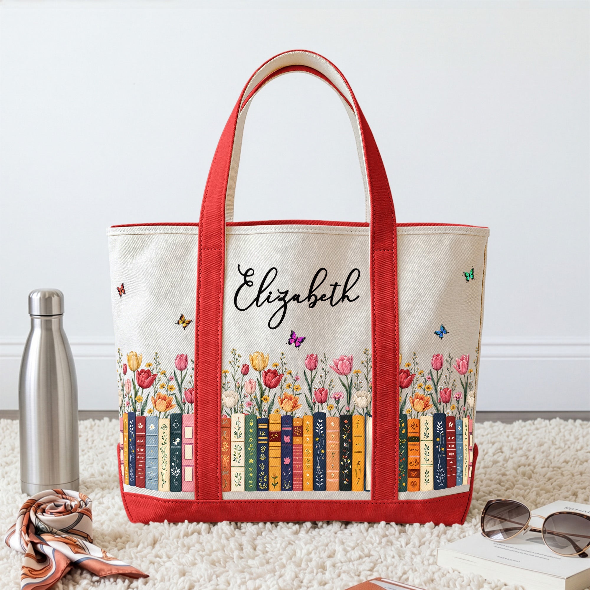 Custom Birth Flower & Name For Book Lovers, Daughter, Sister, Book Club - Personalized Tote Bag
