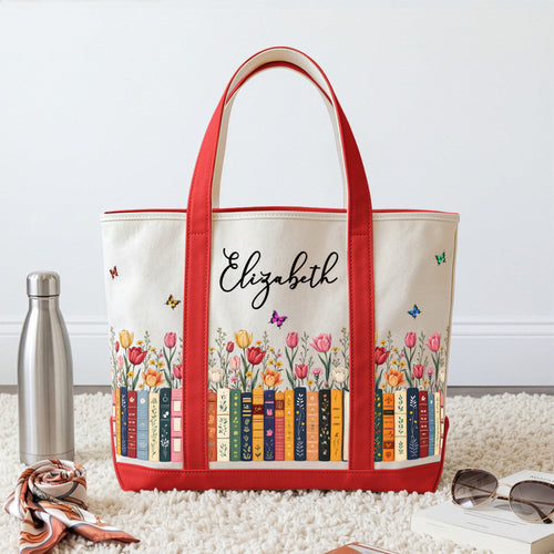 Custom Birth Flower & Name For Book Lovers, Daughter, Sister, Book Club - Personalized Tote Bag