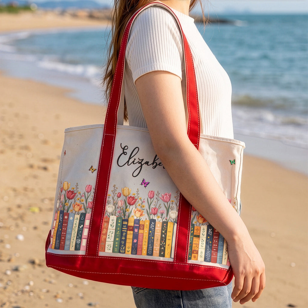 Custom Birth Flower & Name For Book Lovers, Daughter, Sister, Book Club - Personalized Tote Bag