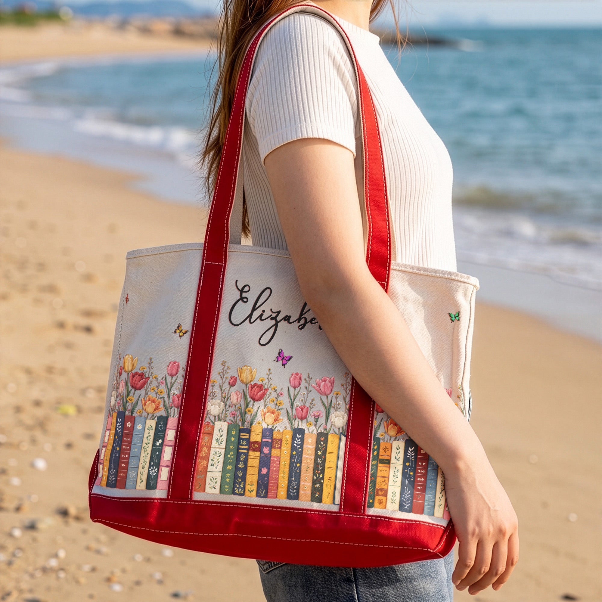 Custom Birth Flower & Name For Book Lovers, Daughter, Sister, Book Club - Personalized Tote Bag