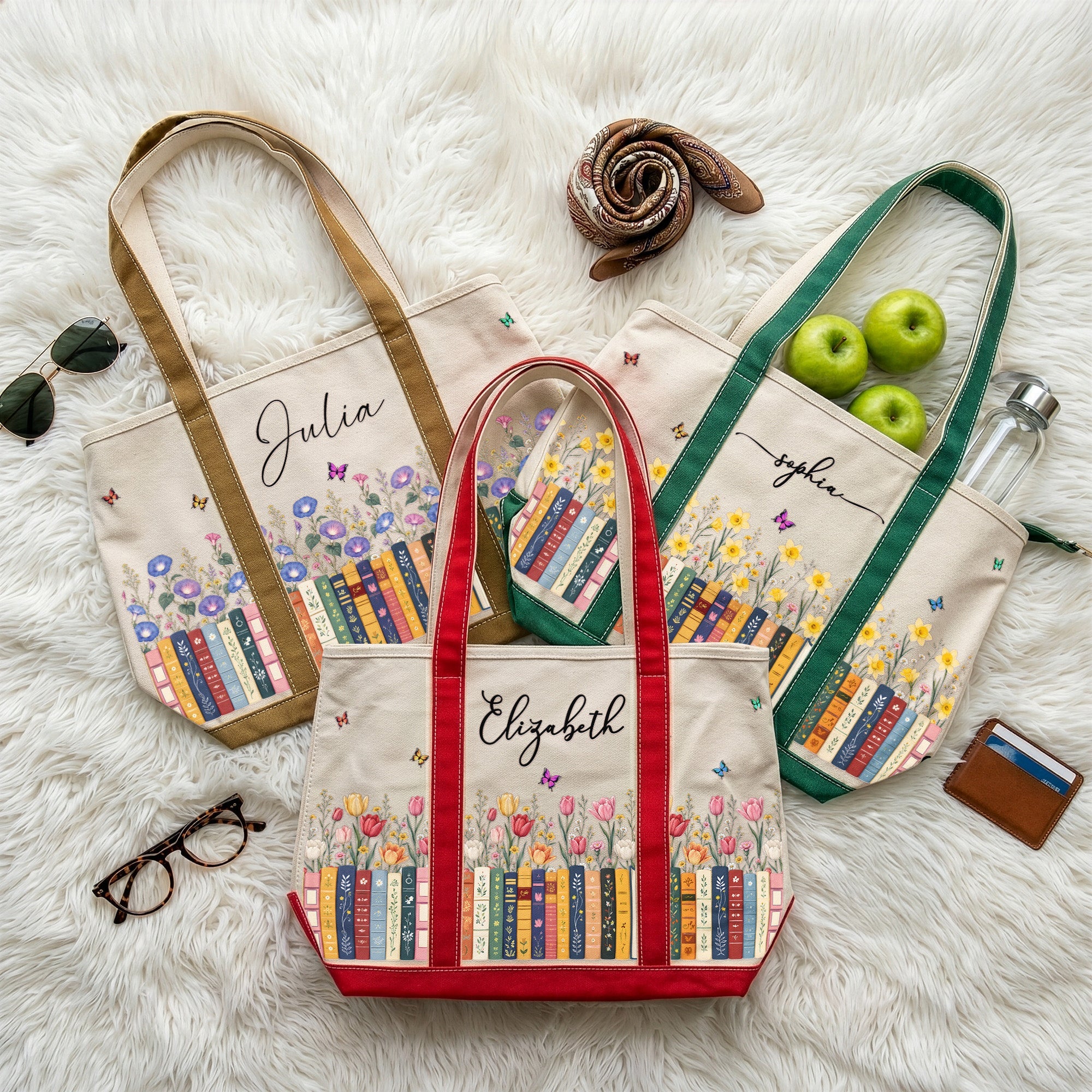 Custom Birth Flower & Name For Book Lovers, Daughter, Sister, Book Club - Personalized Tote Bag