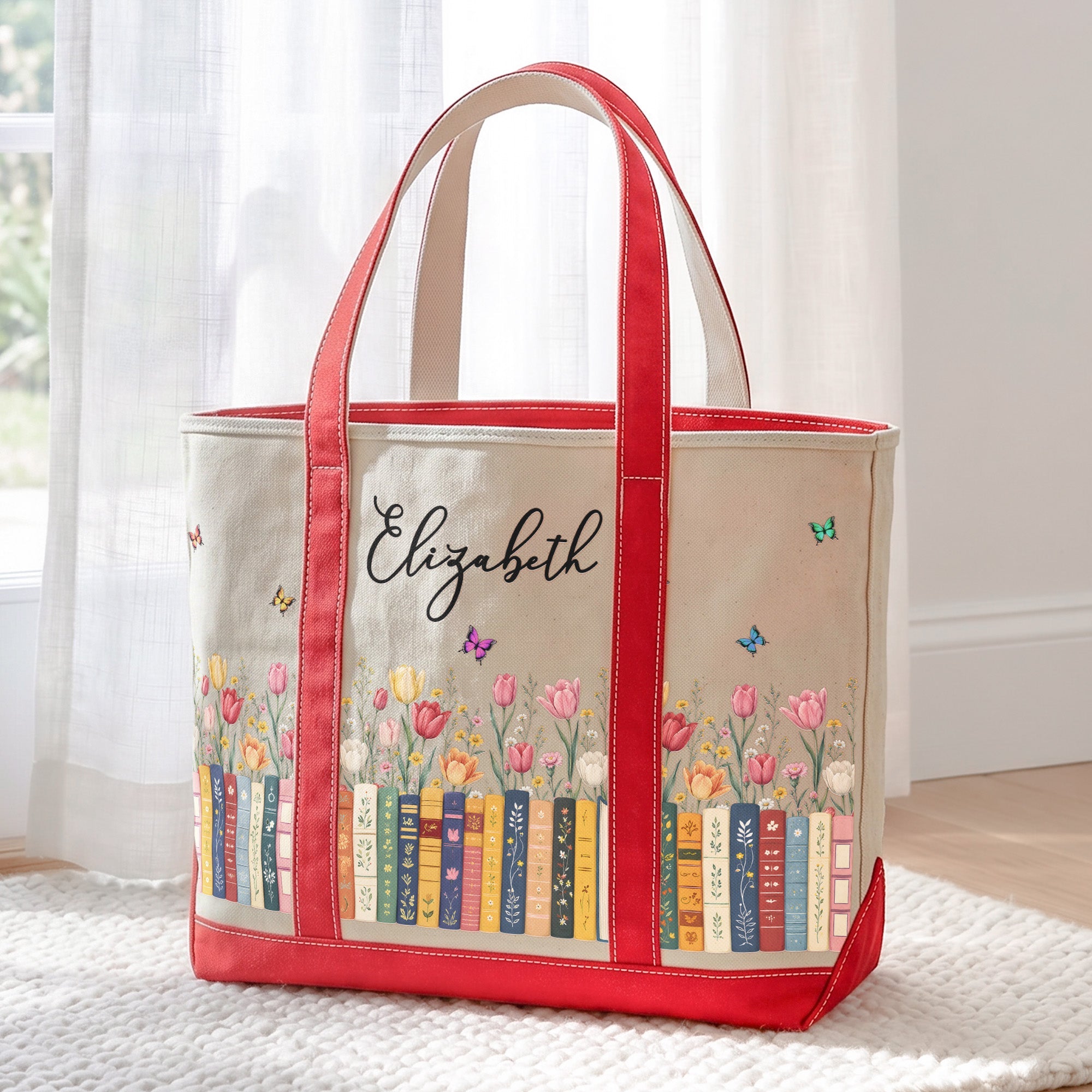 Custom Birth Flower & Name For Book Lovers, Daughter, Sister, Book Club - Personalized Tote Bag