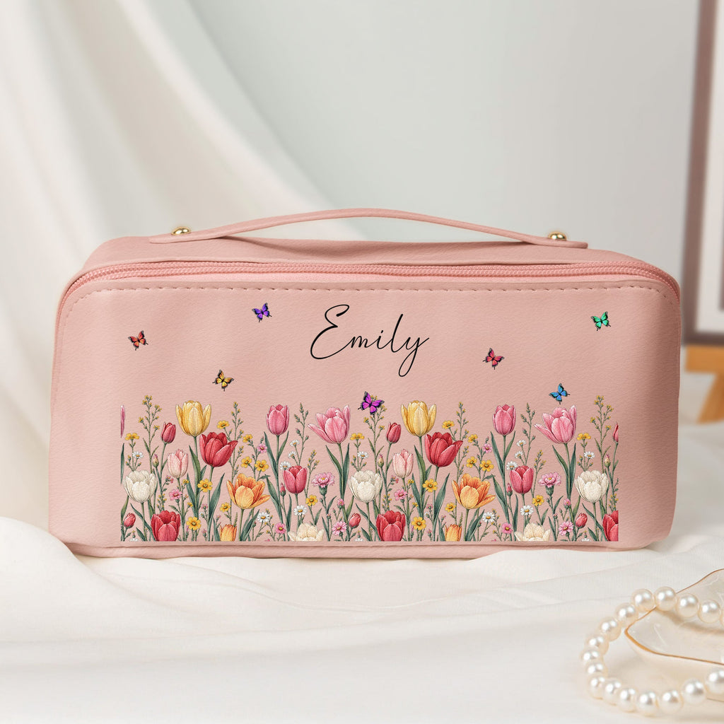 Custom Birth Flower & Name For Friends, Daughter, Granddaughter, Coworkers - Personalized Makeup Bag