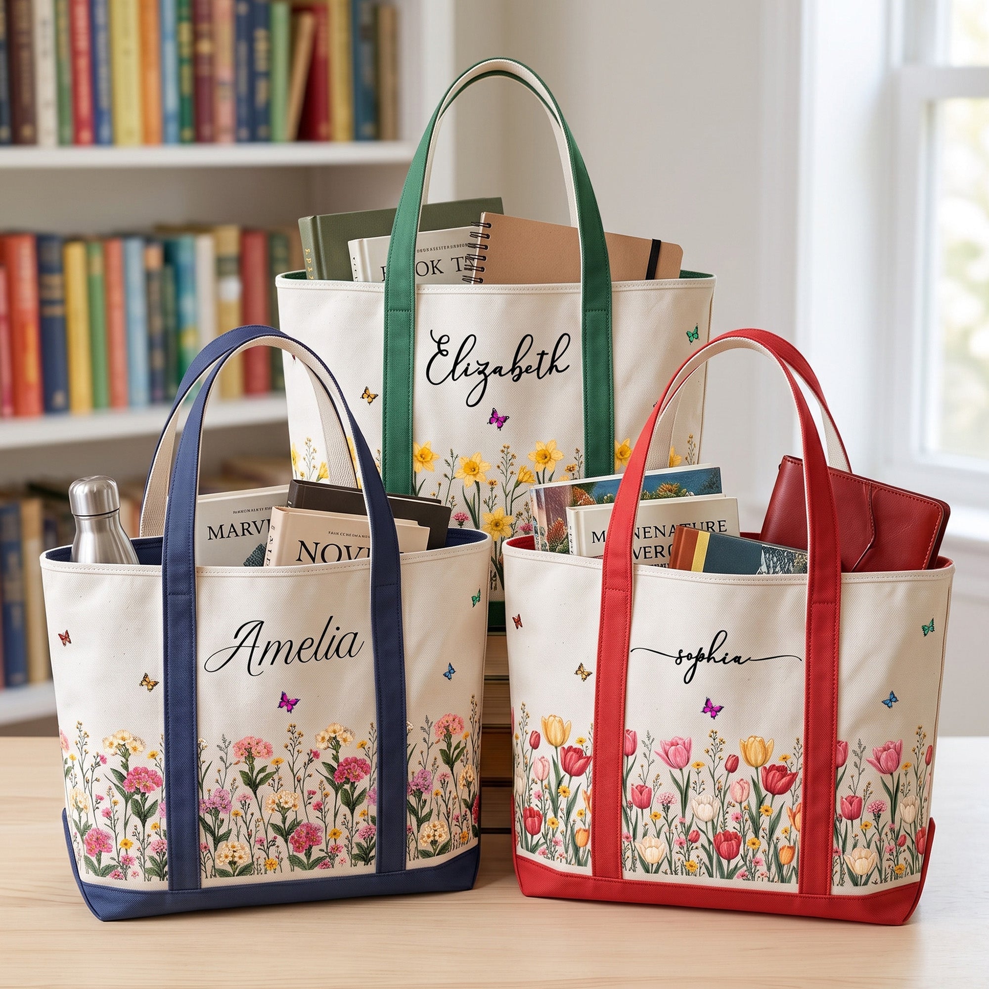Custom Birth Flower & Name For Friends, Daughter, Granddaughter, Coworkers - Personalized Tote Bag