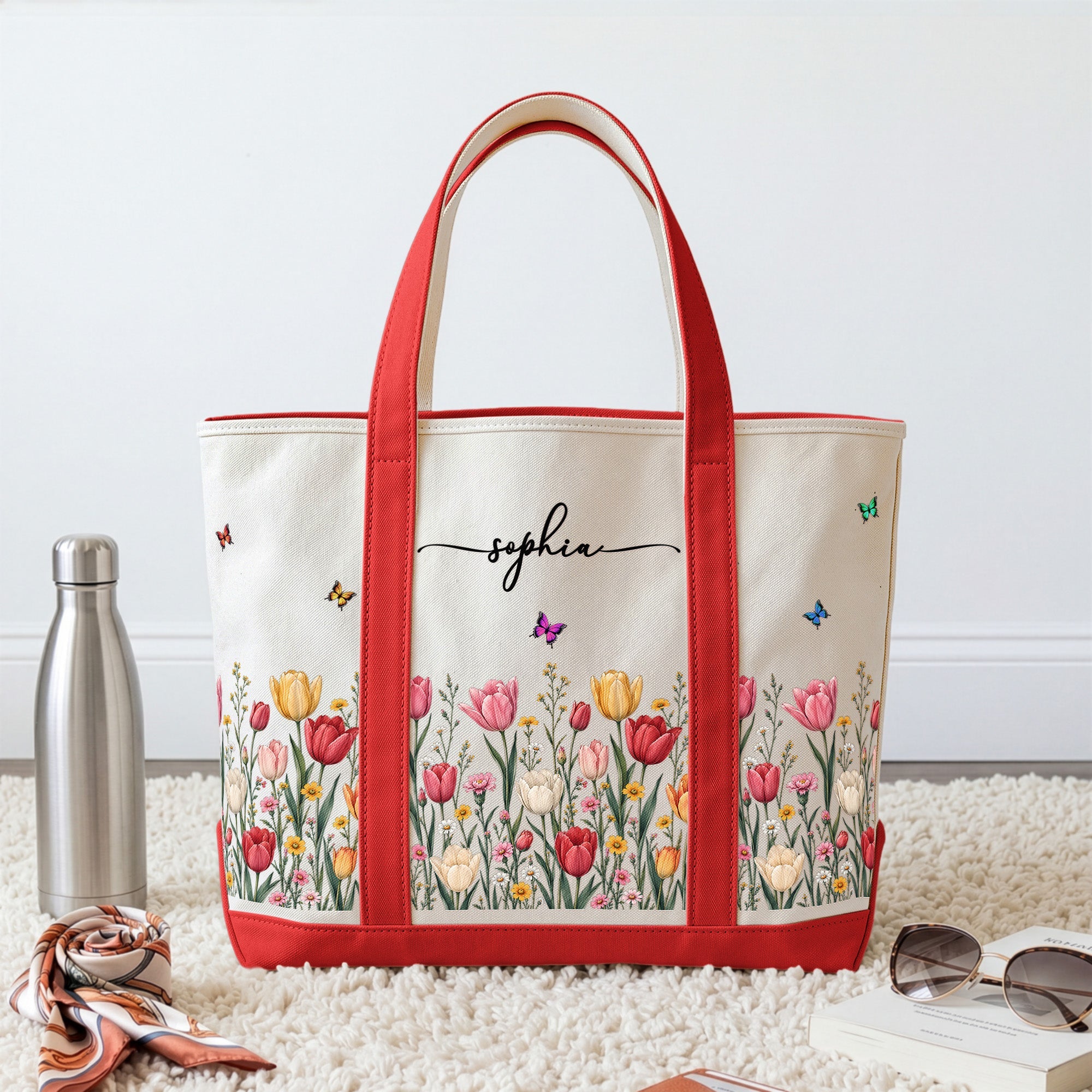 Custom Birth Flower & Name For Friends, Daughter, Granddaughter, Coworkers - Personalized Tote Bag