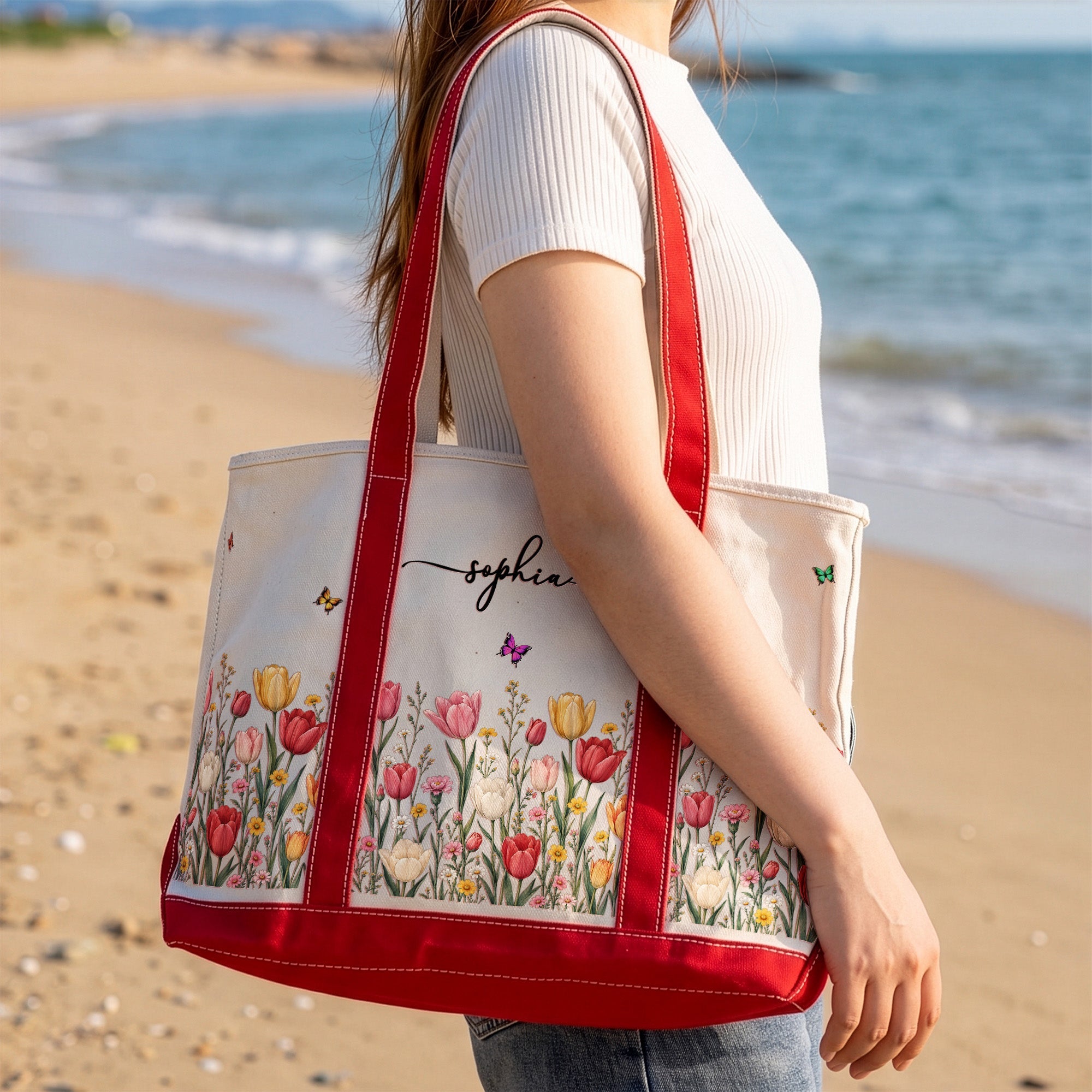 Custom Birth Flower & Name For Friends, Daughter, Granddaughter, Coworkers - Personalized Tote Bag