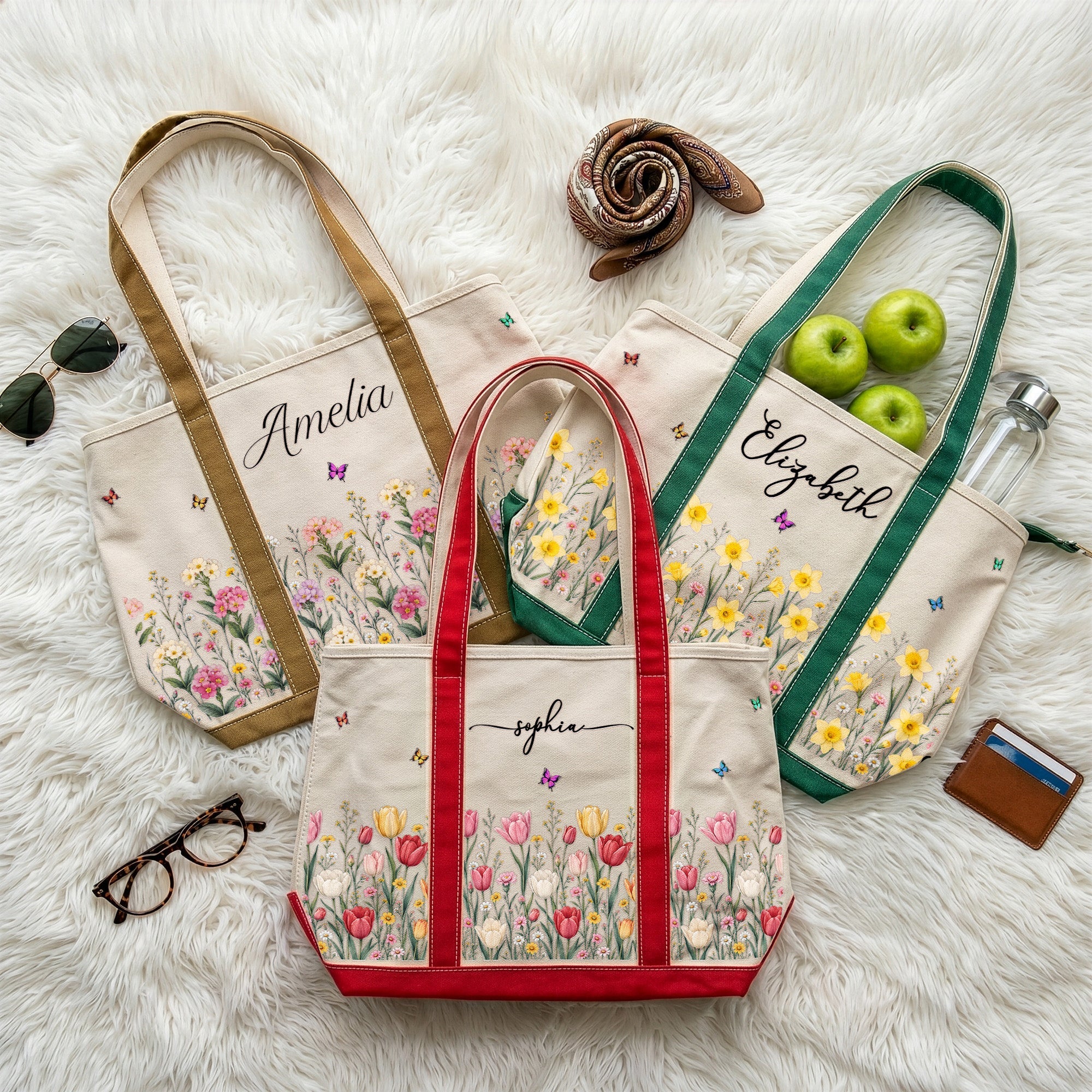 Custom Birth Flower & Name For Friends, Daughter, Granddaughter, Coworkers - Personalized Tote Bag