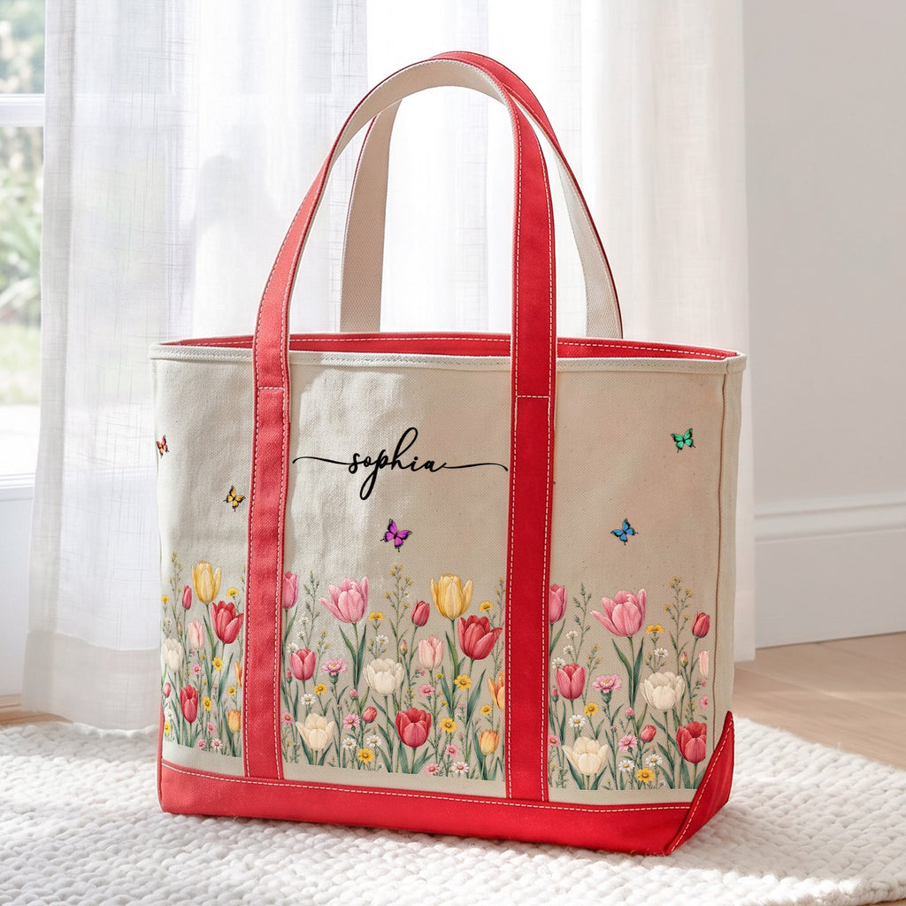 Custom Birth Flower & Name For Friends, Daughter, Granddaughter, Coworkers - Personalized Tote Bag