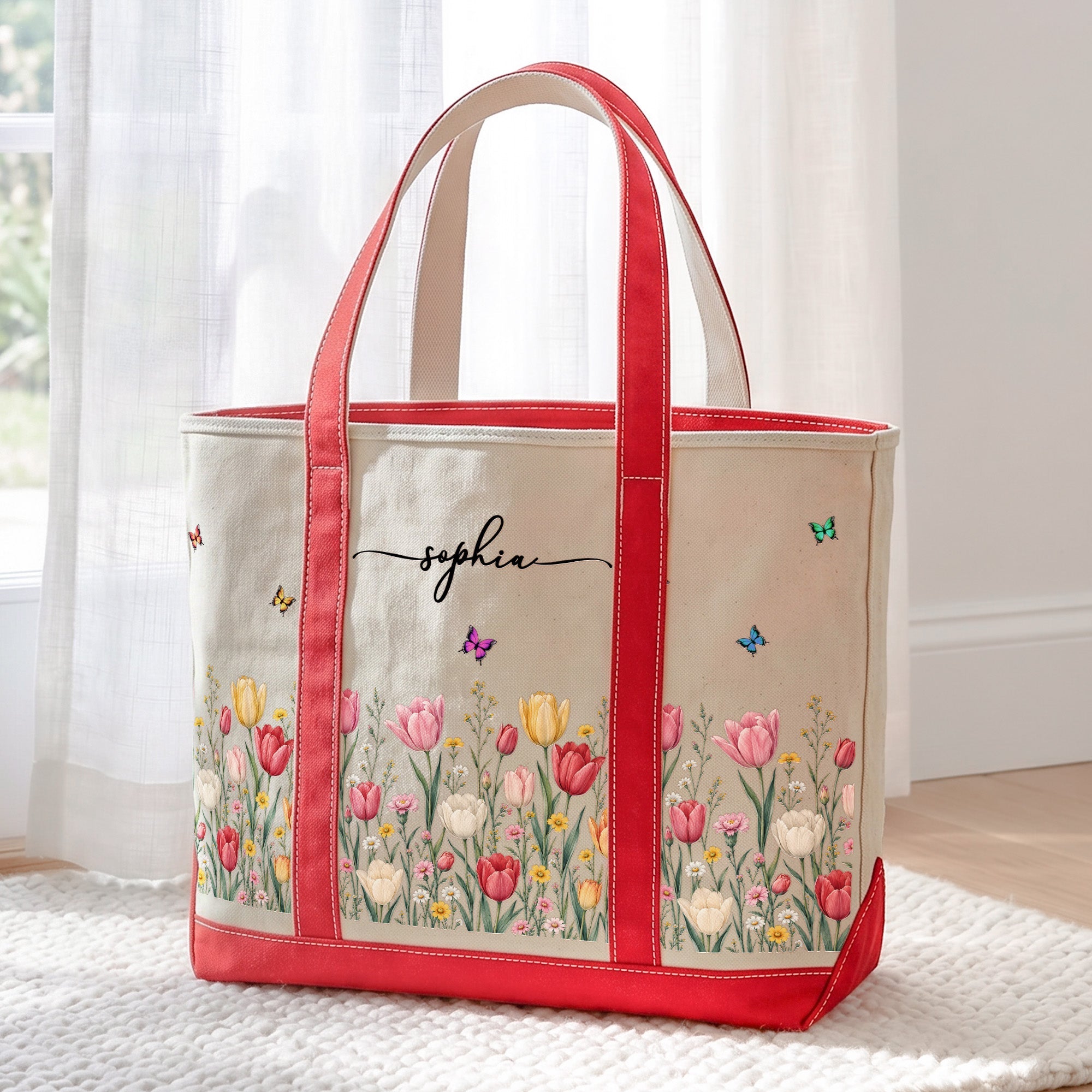 Custom Birth Flower & Name For Friends, Daughter, Granddaughter, Coworkers - Personalized Tote Bag