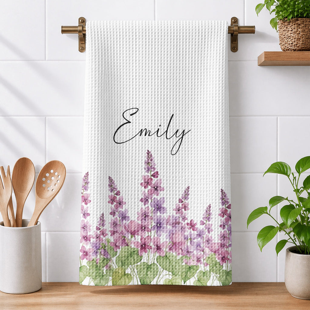 Custom Birth Flower & Name For Her Kitchen, Grandma, Mom, Wife, Friends - Personalized Kitchen Towel