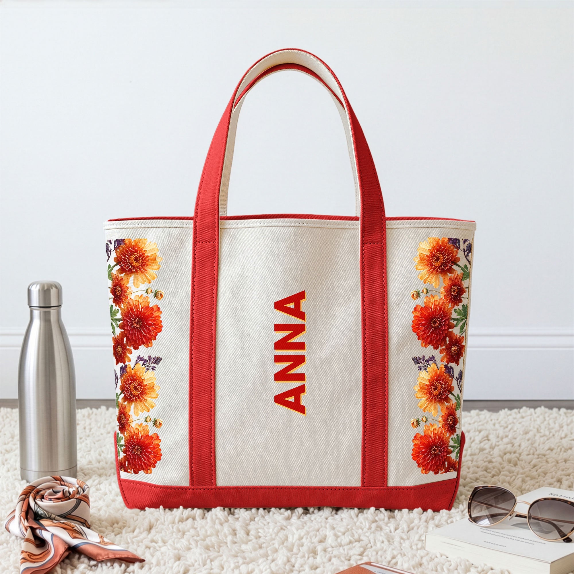 Custom Birth Flower & Name Gift For Her Daughter Friends - Personalized Tote Bag