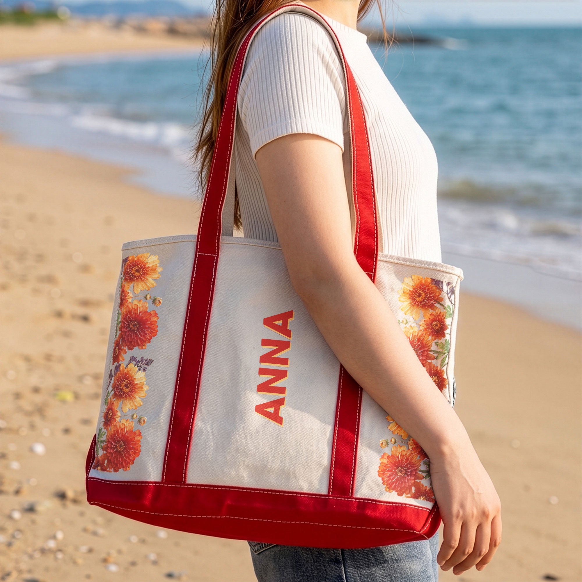 Custom Birth Flower & Name Gift For Her Daughter Friends - Personalized Tote Bag