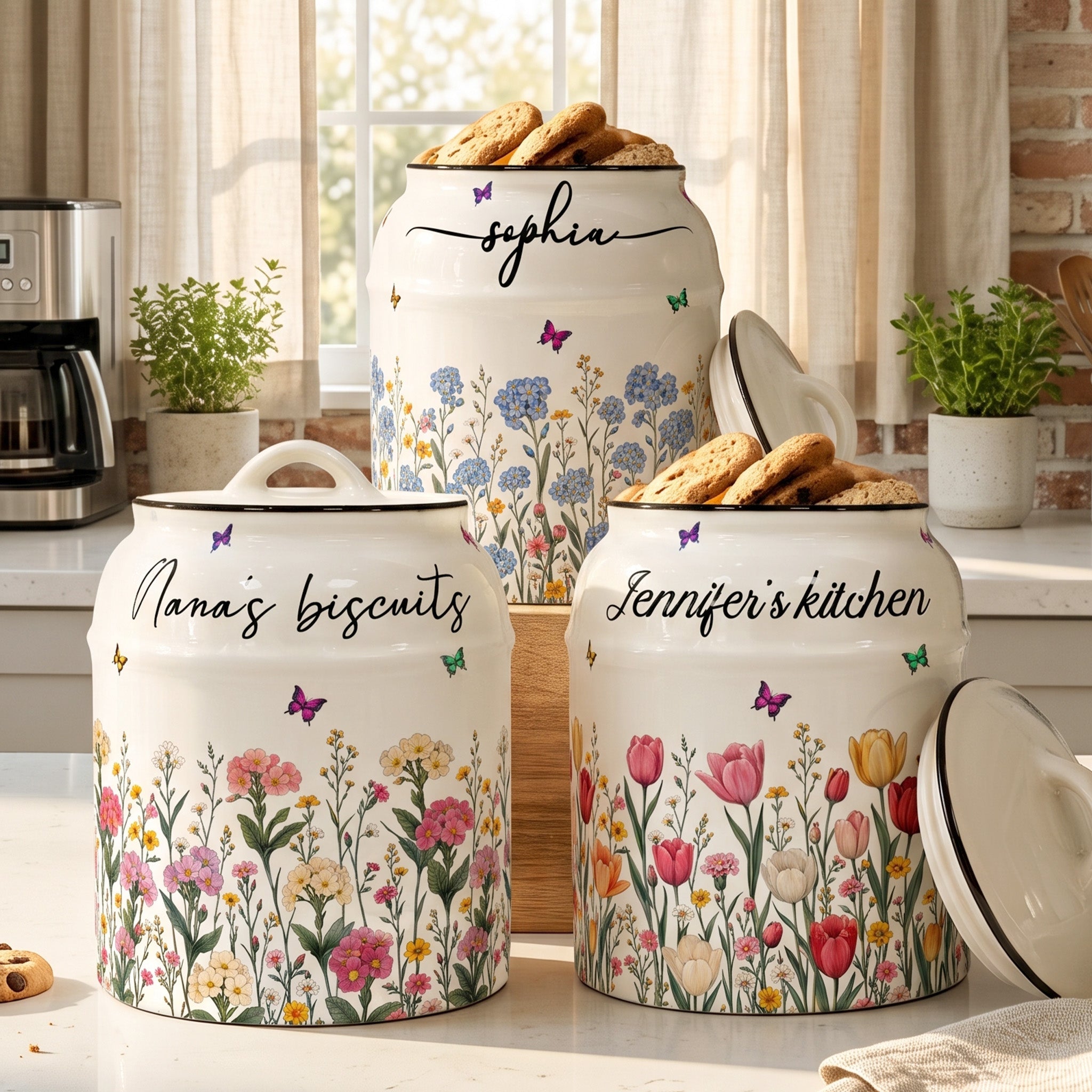 Custom Birth Flower & Name, Gifts For Her, Wife, Grandma, Daughter, Mom - Personalized Cookie Jar