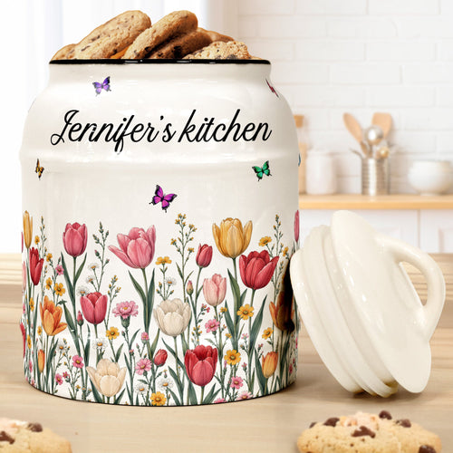 Custom Birth Flower & Name, Gifts For Her, Wife, Grandma, Daughter, Mom - Personalized Cookie Jar