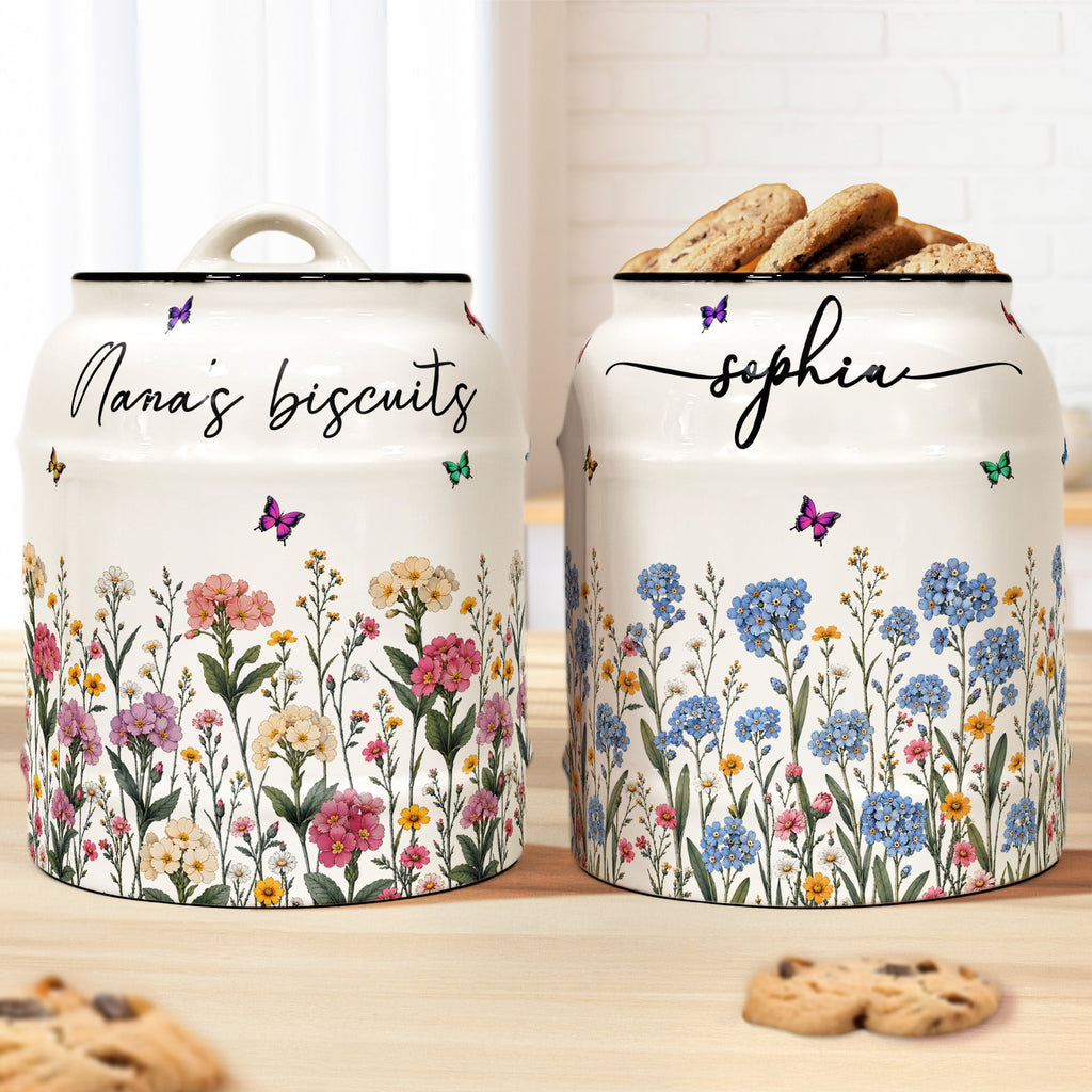 Custom Birth Flower & Name, Gifts For Her, Wife, Grandma, Daughter, Mom - Personalized Cookie Jar