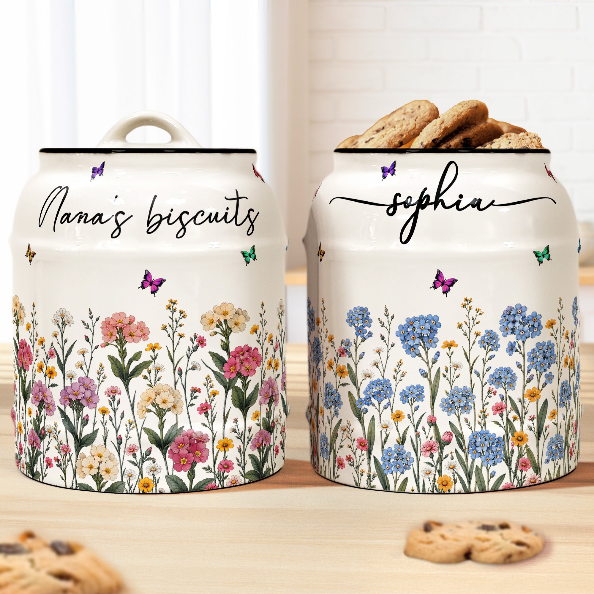 Custom Birth Flower & Name, Gifts For Her, Wife, Grandma, Daughter, Mom - Personalized Cookie Jar