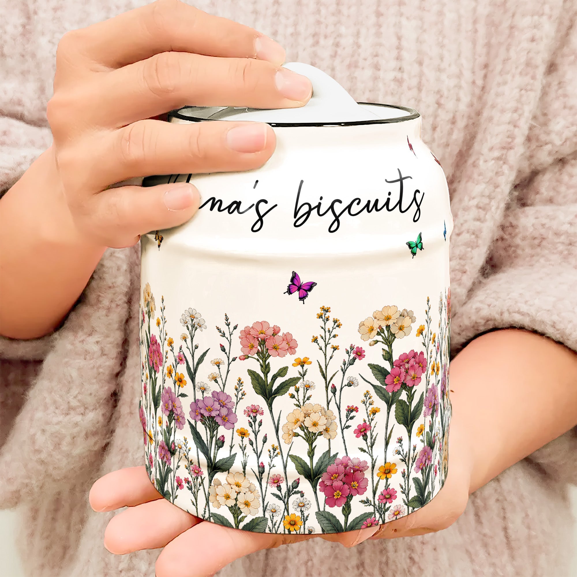 Custom Birth Flower & Name, Gifts For Her, Wife, Grandma, Daughter, Mom - Personalized Cookie Jar