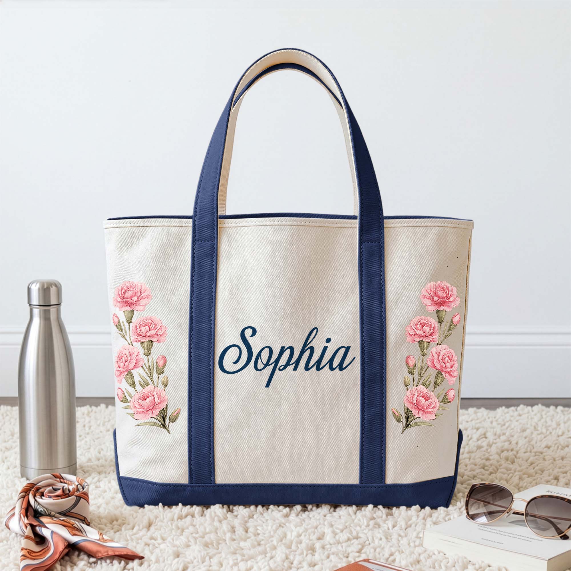Custom Birth Flower & Name - Personalized Tote Bag