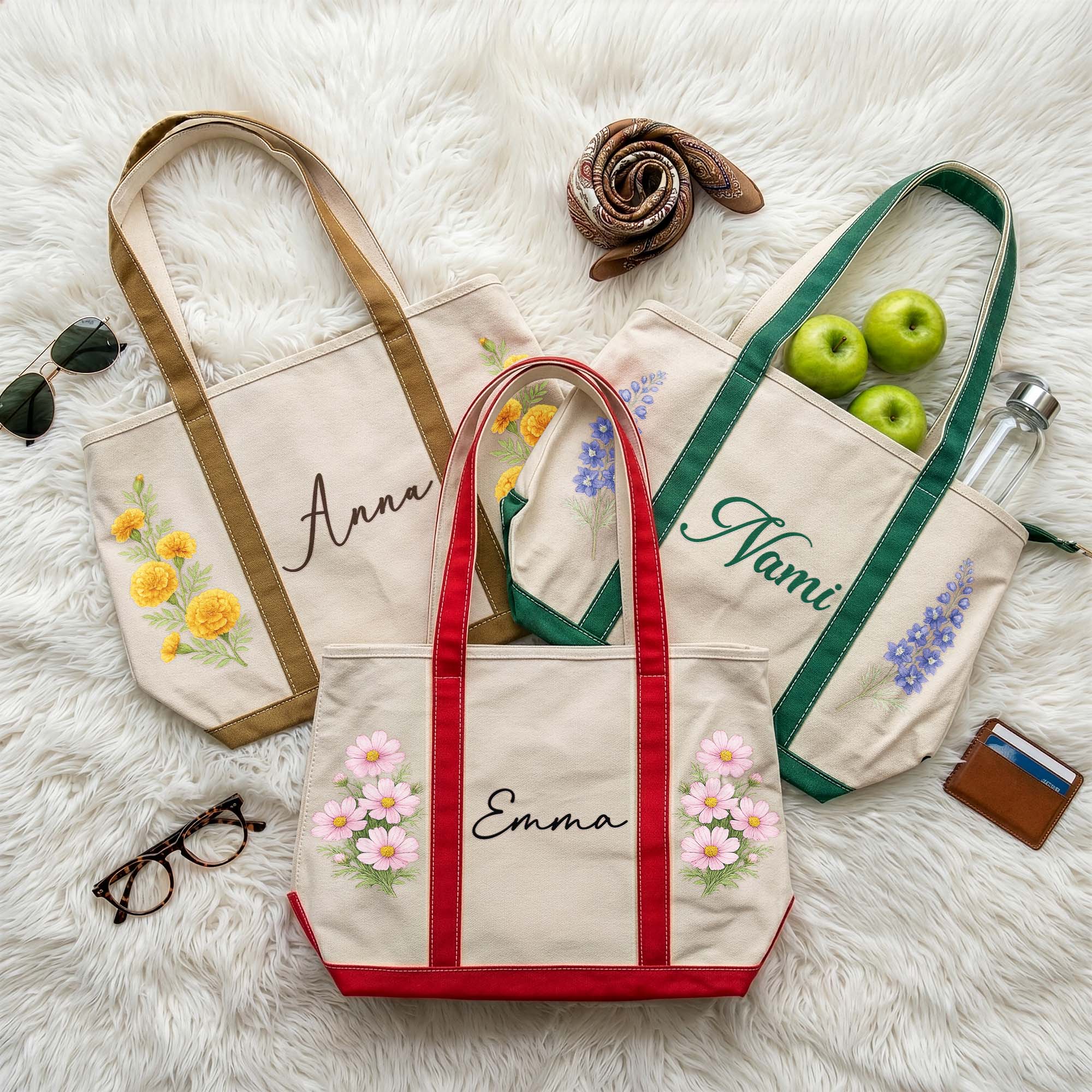 Custom Birth Flower & Name - Personalized Tote Bag