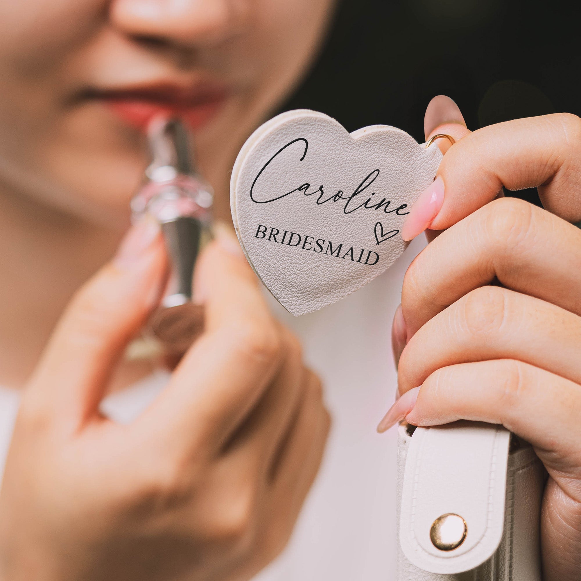 Custom Birth Flowers Wedding Gifts For Bridesmaid - Personalized Leather Lipstick Case With Mirror Keychain