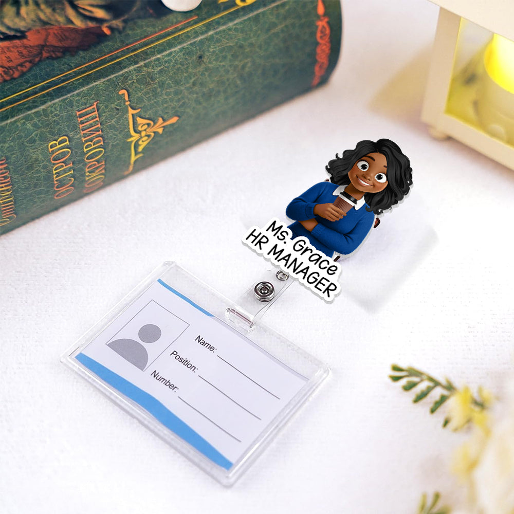 Custom Character For Teacher, Coworker, Boss With Name - Personalized Acrylic Badge Reel