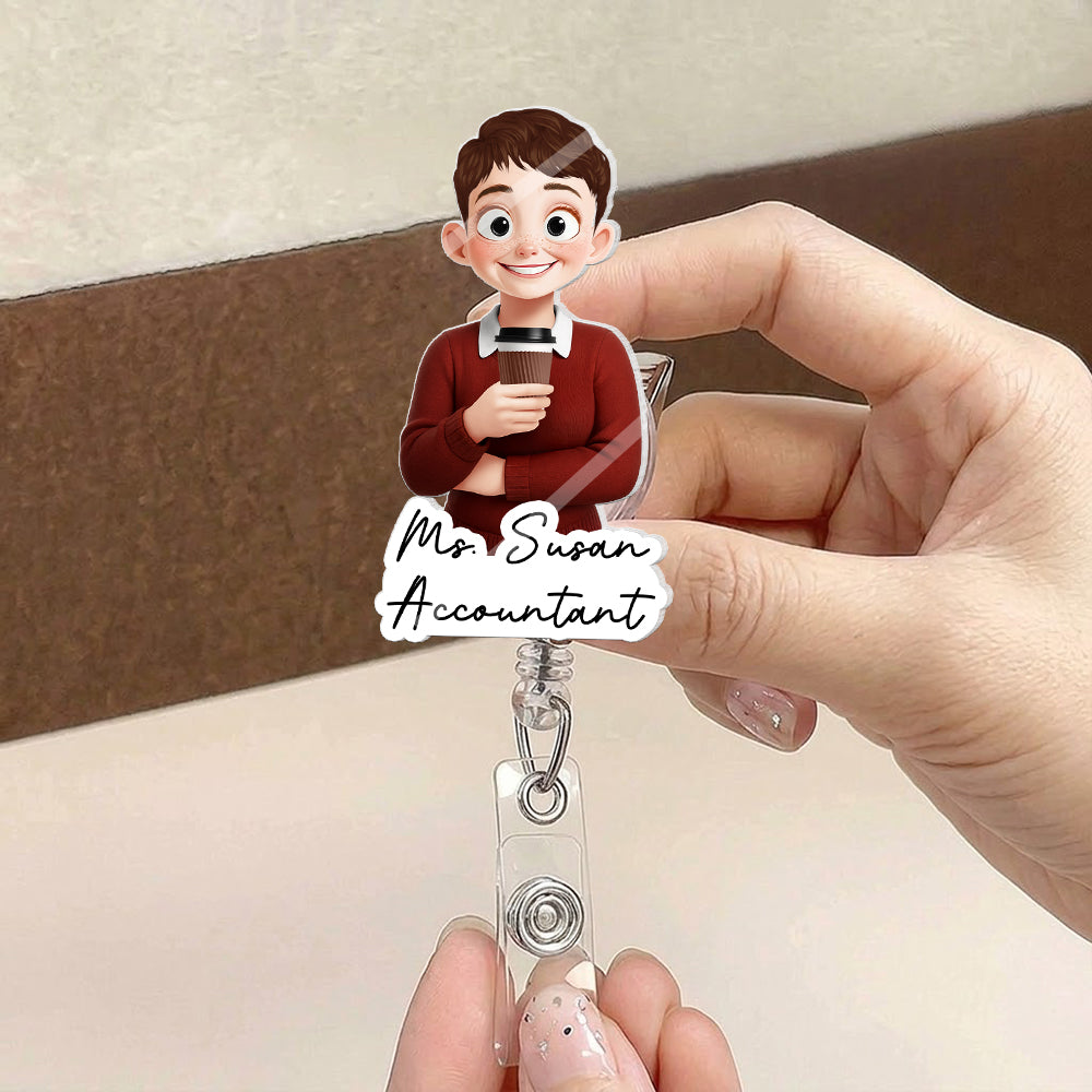 Custom Character For Teacher, Coworker, Boss With Name - Personalized Acrylic Badge Reel