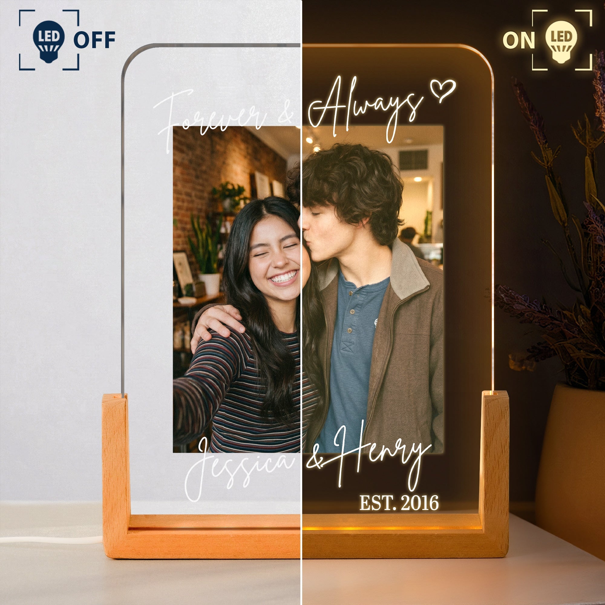 Custom Couple Anniversary Gifts For Her, Him Forever & Always - Personalized Night Light