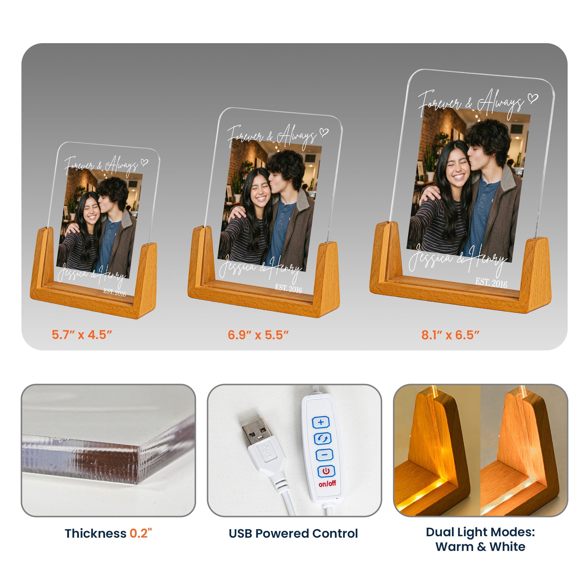 Custom Couple Anniversary Gifts For Her, Him Forever & Always - Personalized Night Light
