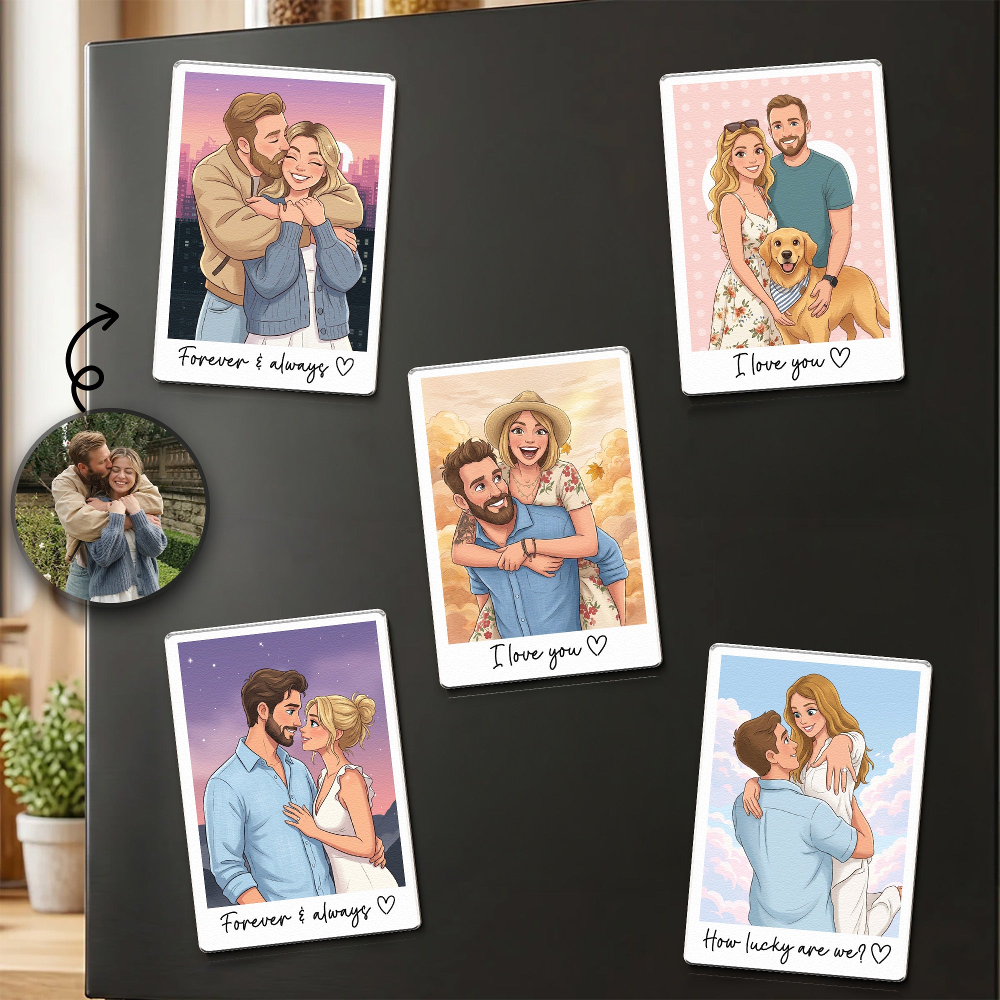 Custom Couple Gifts Photo Into Art Cartoon Style - Personalized Magnet