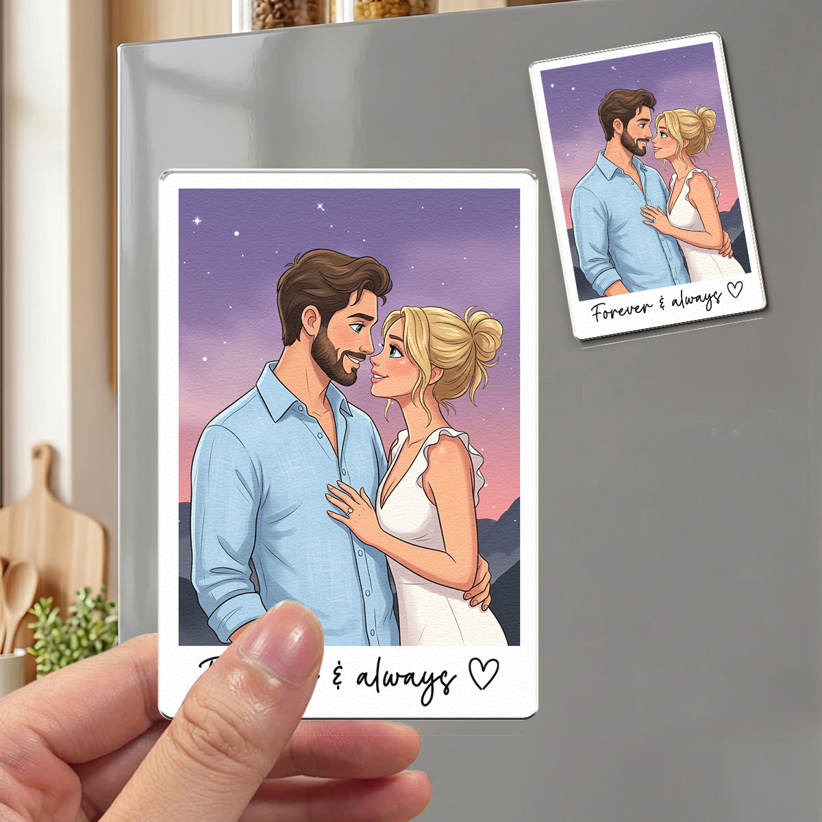 Custom Couple Gifts Photo Into Art Cartoon Style - Personalized Magnet