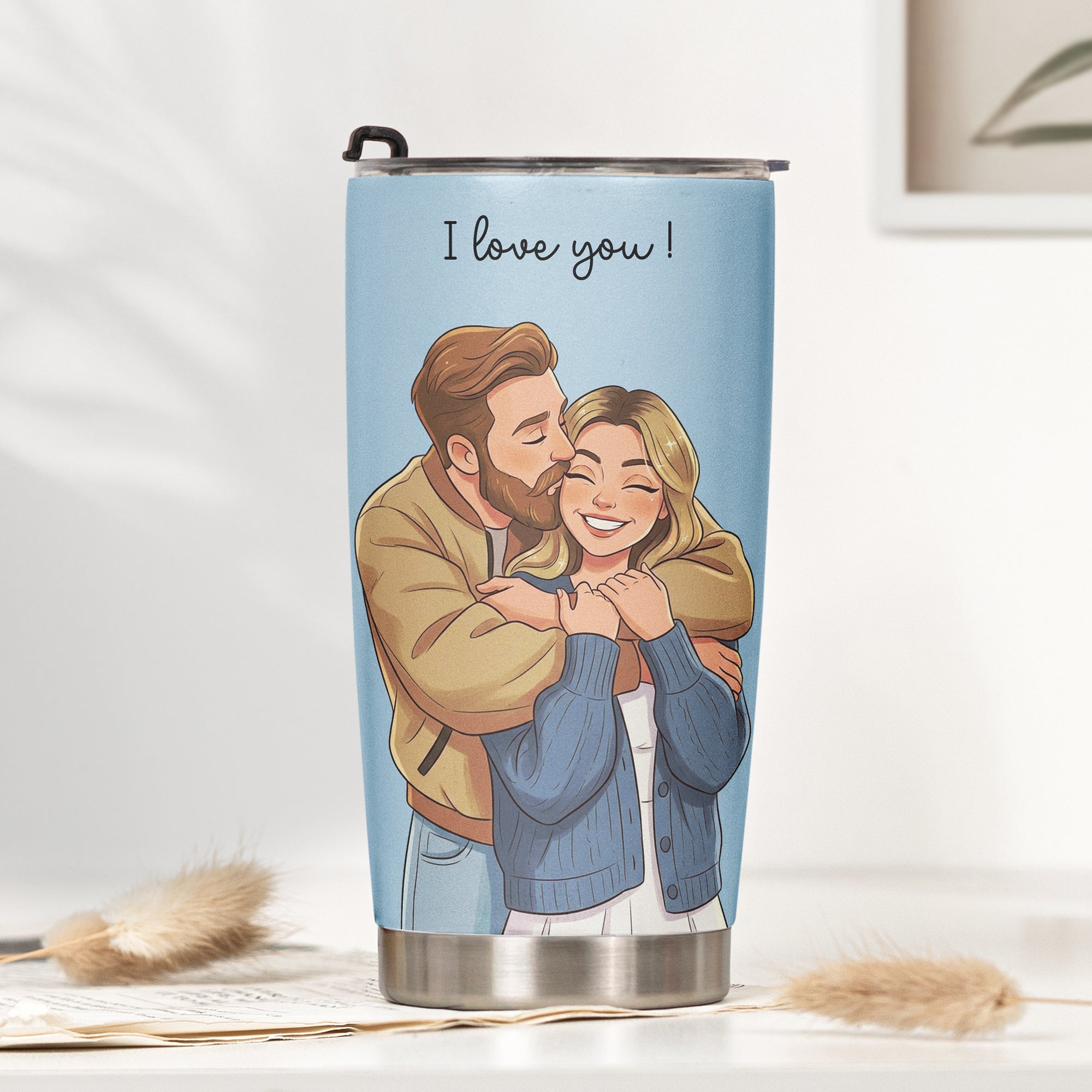 Custom Couple Photo Cartoon Art Anniversary Gifts For Wife, Girlfriend - Personalized Tumbler Cup