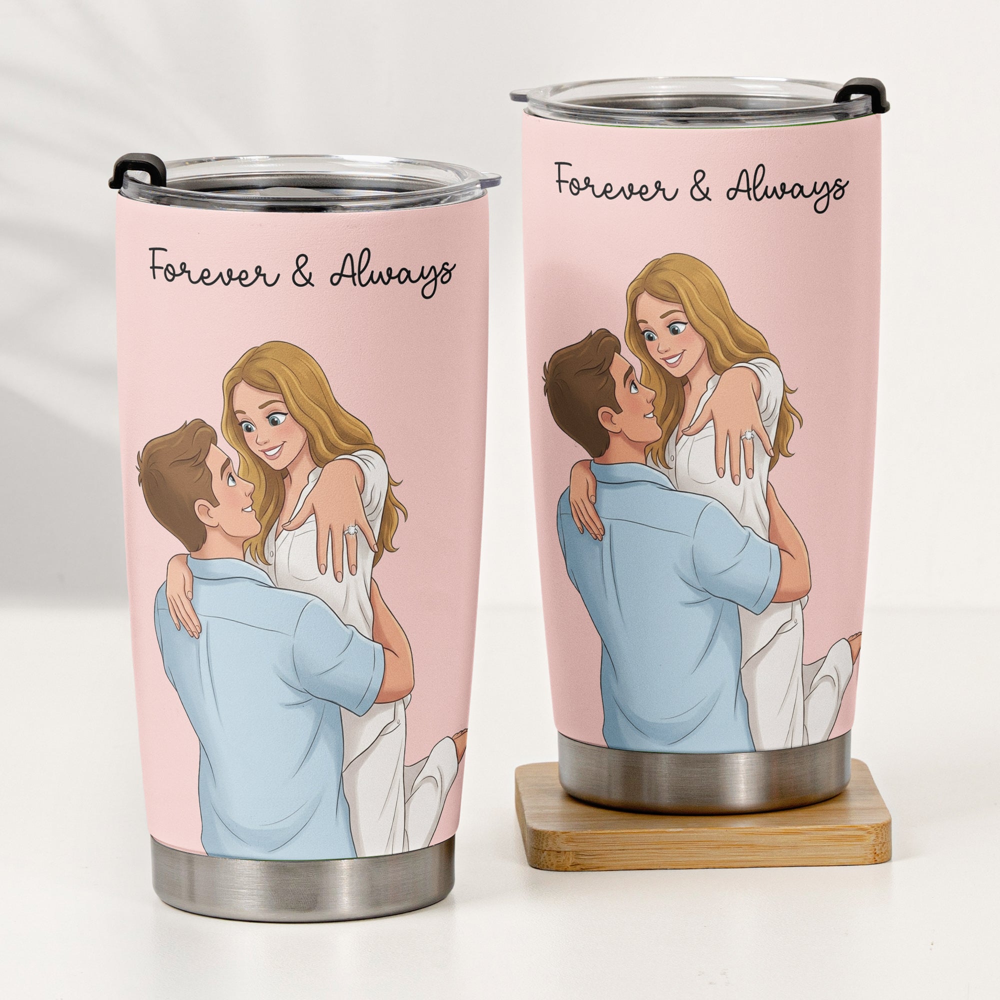Custom Couple Photo Cartoon Art Anniversary Gifts For Wife, Girlfriend - Personalized Tumbler Cup