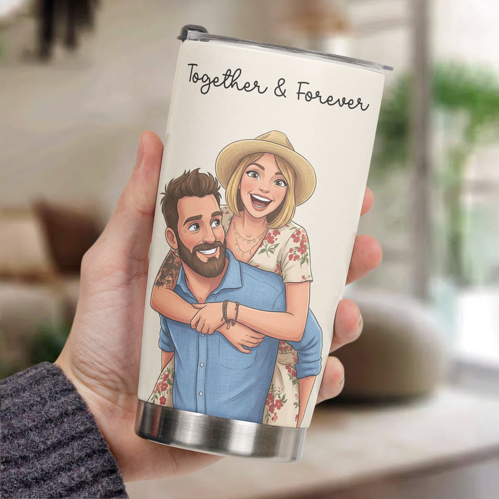 Custom Couple Photo Cartoon Art Anniversary Gifts For Wife, Girlfriend - Personalized Tumbler Cup