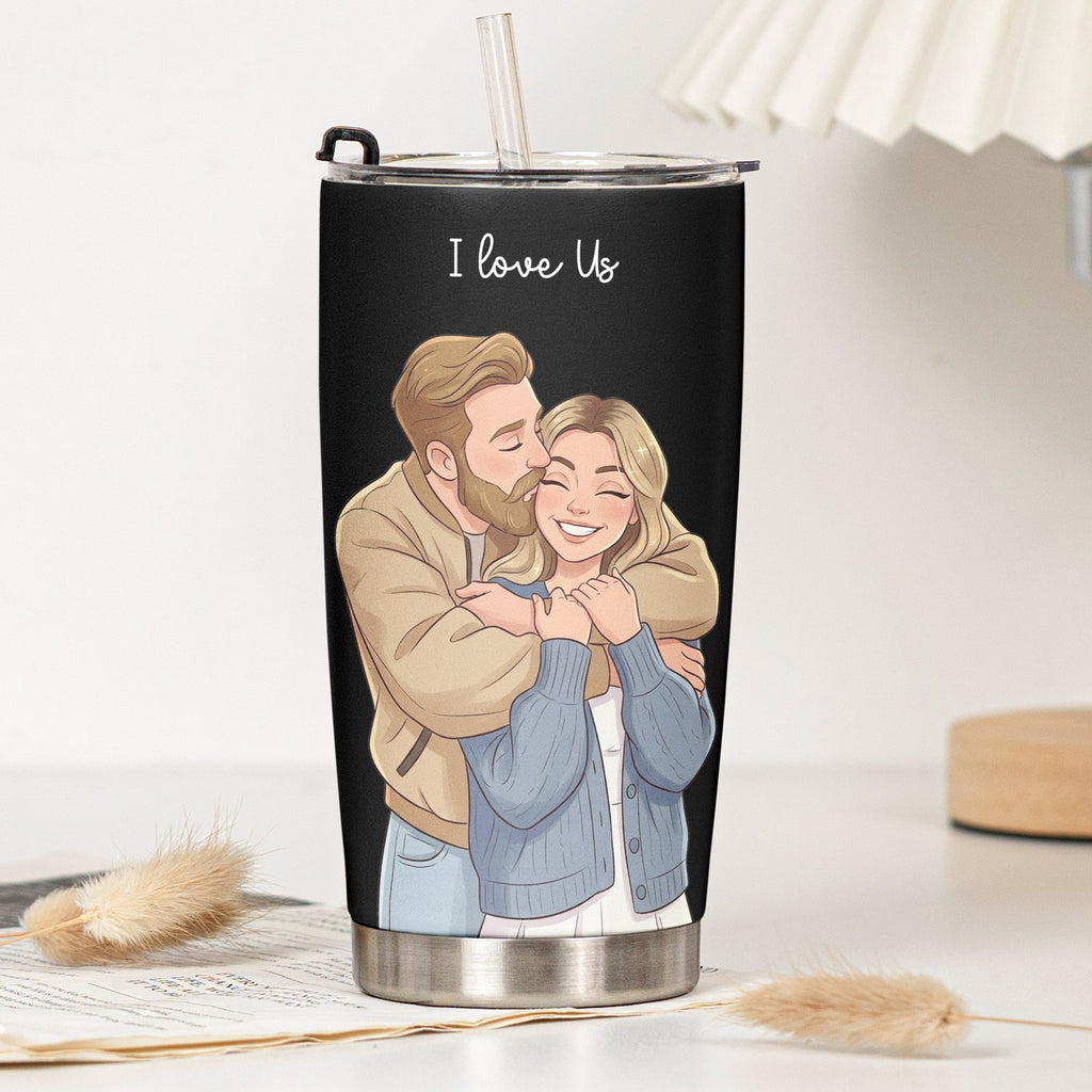 Custom Couple Photo Cartoon Art Anniversary Gifts For Wife, Girlfriend - Personalized Tumbler Cup