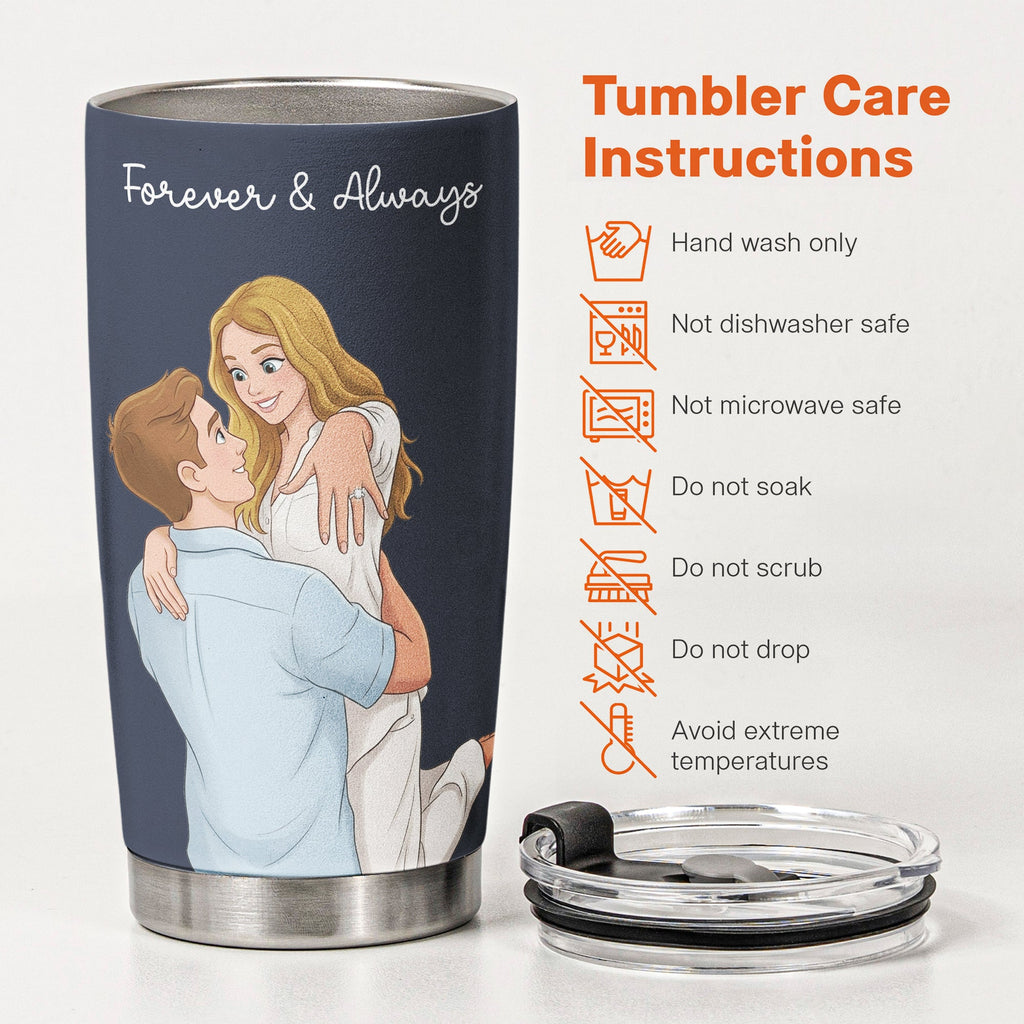 Custom Couple Photo Cartoon Art Anniversary Gifts For Wife, Girlfriend - Personalized Tumbler Cup