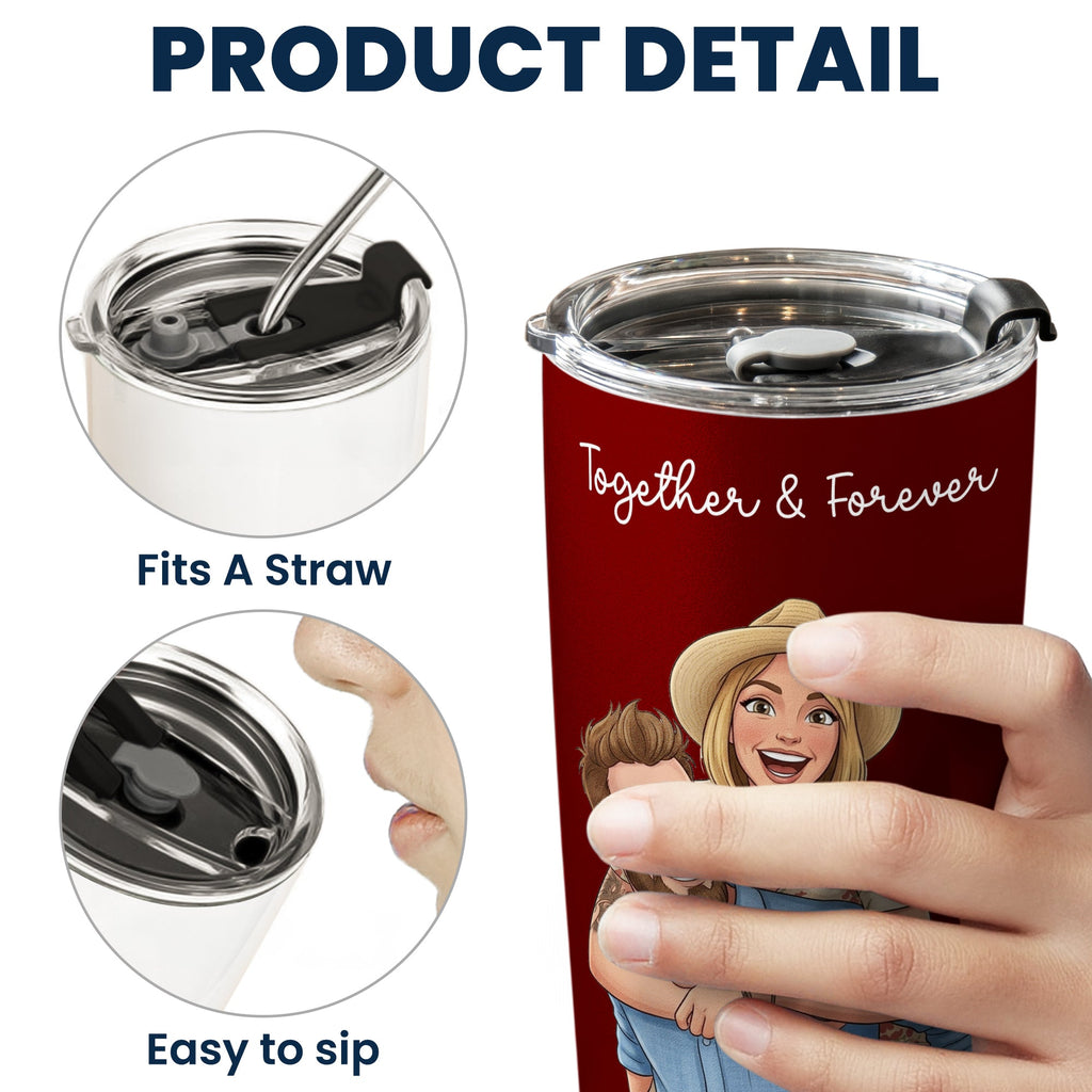 Custom Couple Photo Cartoon Art Anniversary Gifts For Wife, Girlfriend - Personalized Tumbler Cup