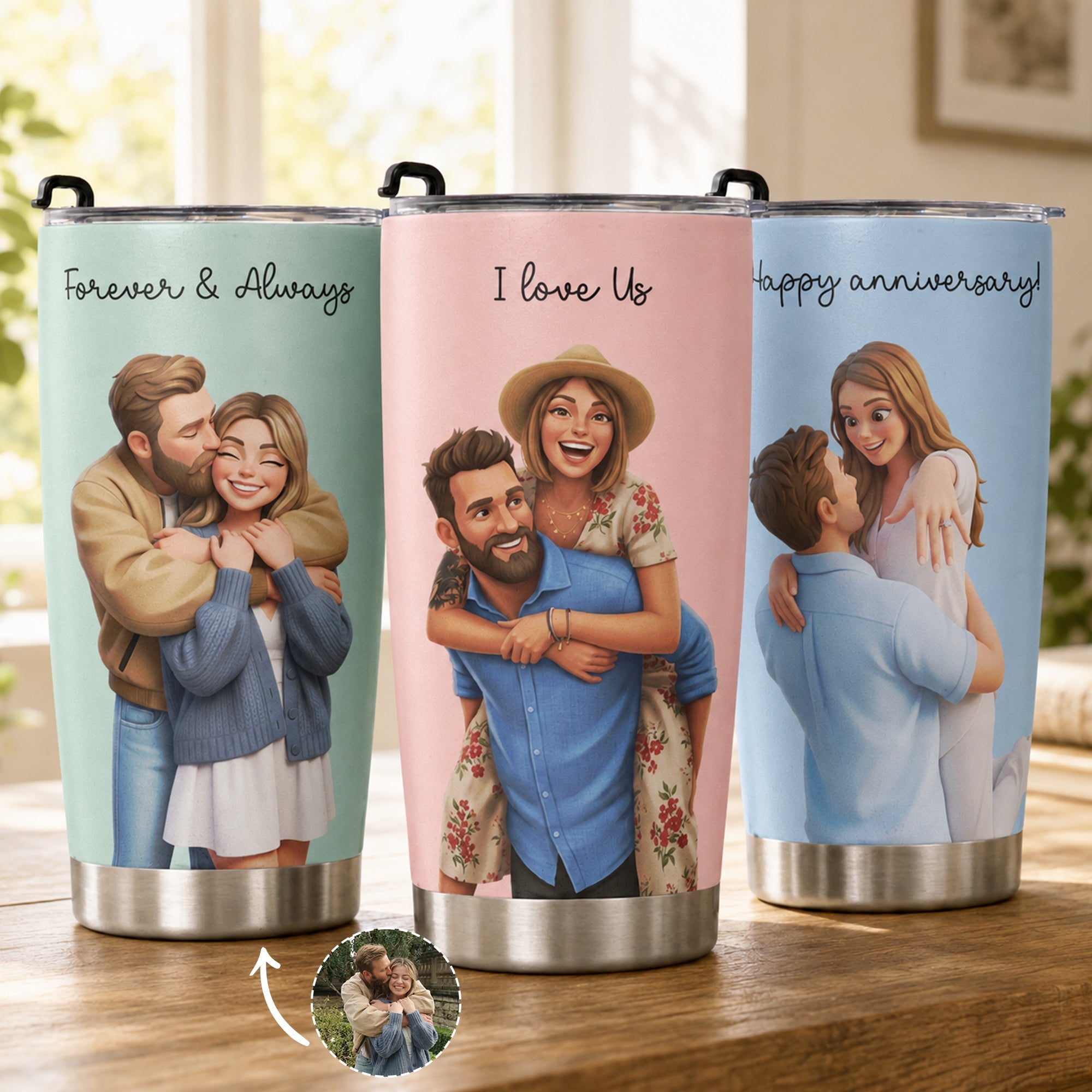 Custom Couple Photo Forever & Always Anniversary Gifts For Wife - Personalized Tumbler Cup