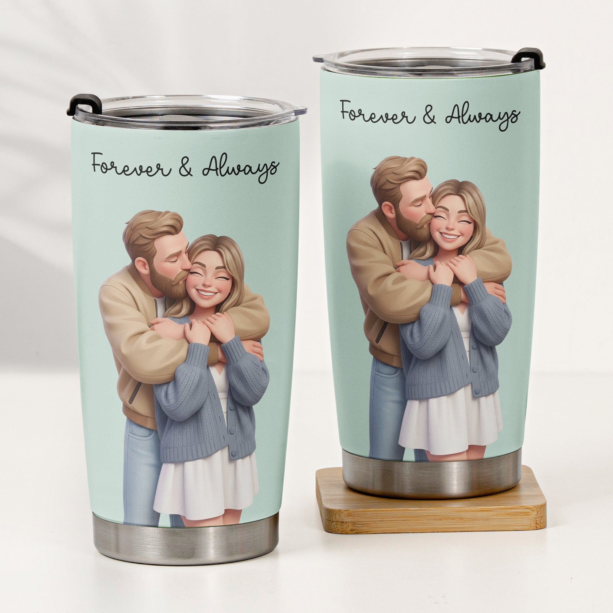 Custom Couple Photo Forever & Always Anniversary Gifts For Wife - Personalized Tumbler Cup
